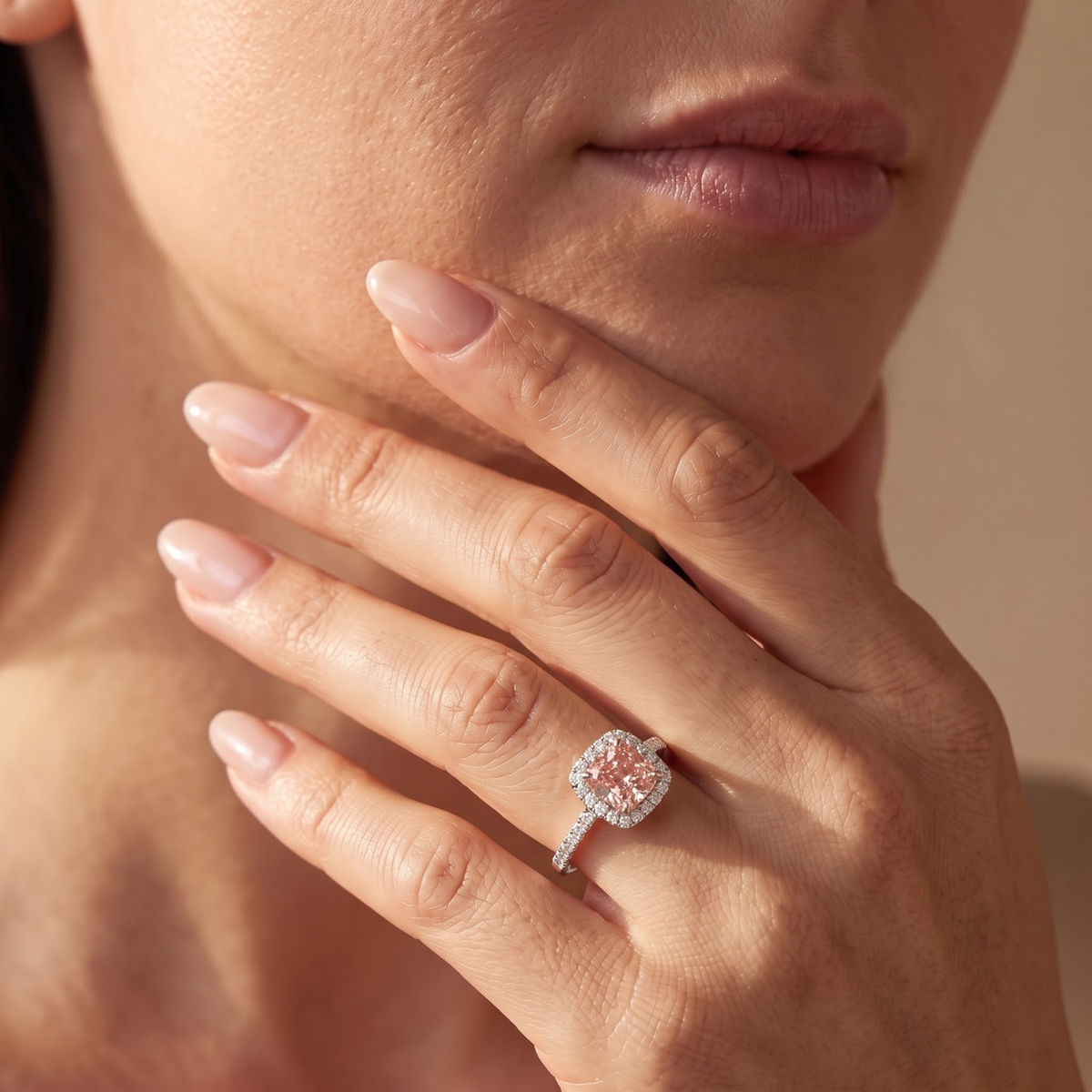 IGI Certified Pink Lab Diamond Center and White Lab Diamond White Gold Ring