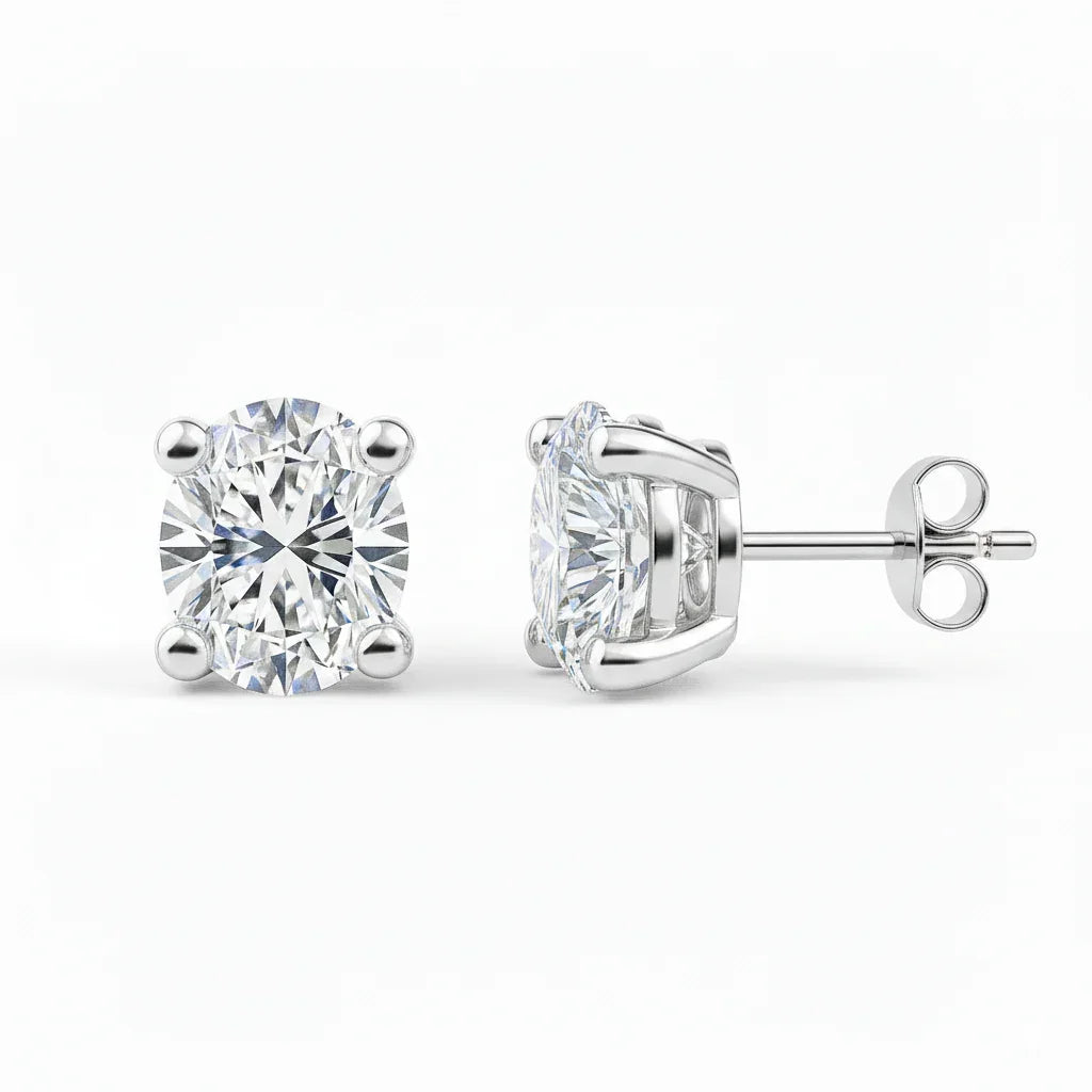 IGI Certified Oval Lab Grown Diamond Solitaire Stud Earrings White Gold - Fine Diamond
