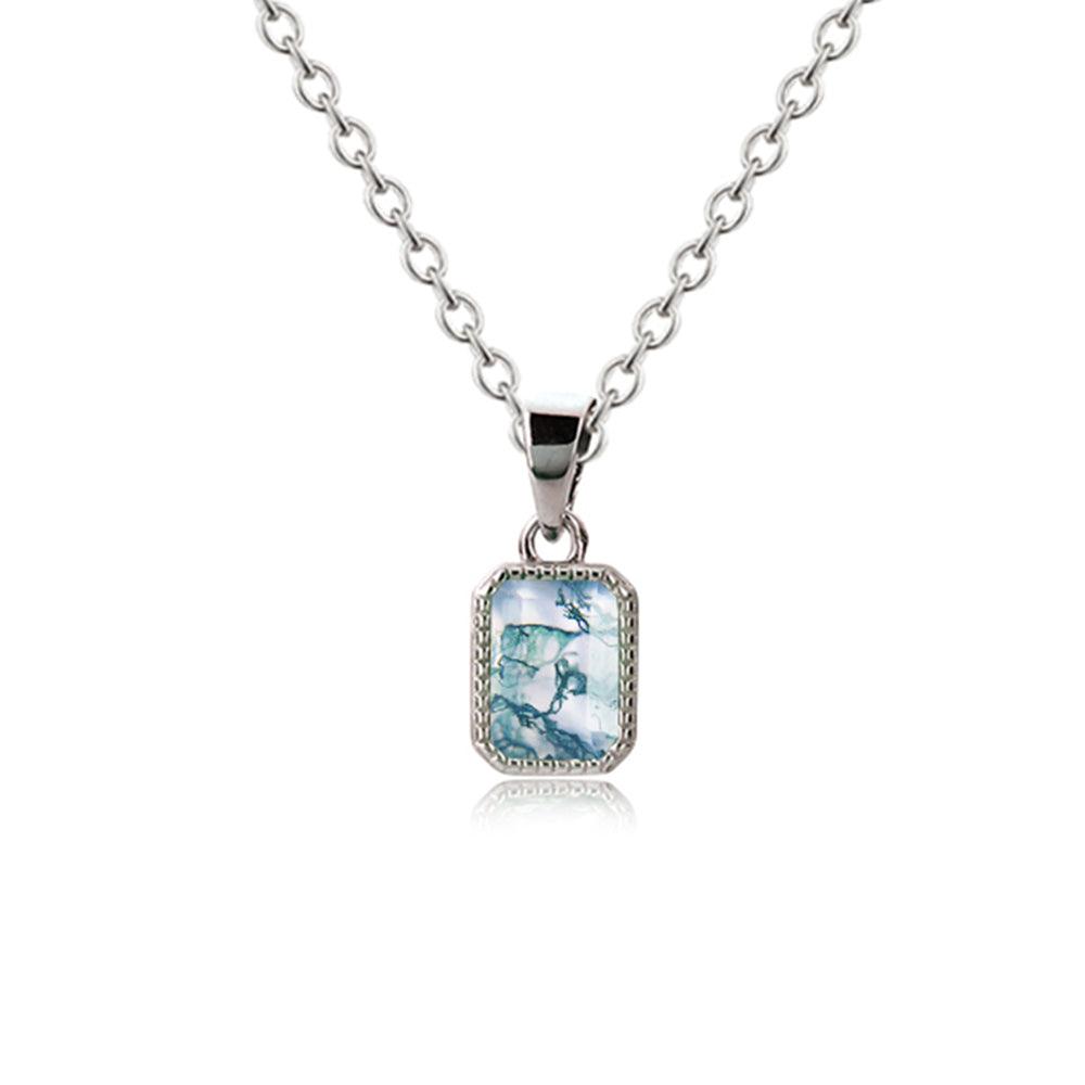 Natural Moss Agate Moss Agate Necklace Moss Agate Pendant Green Moss Agate Dainty Necklace Jewelry Gift For Her Black pendant black jewelry gift octagon moss agate bezel agate pendant gemini zodiac gift Valentines gift black necklace gift