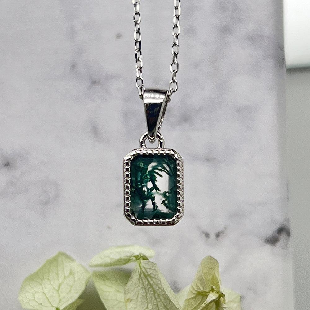 Octagon Moss Agate Pendant Green Moss Agate Pendant Necklace