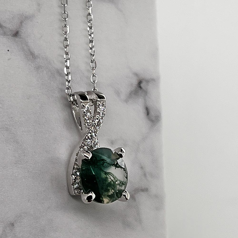 Photo of Green Agate Pendant Green Agate Pendant Necklace with Cubic Zirconia Accents Gemini Zodiac Gift for Women Minimalist Green Moss Agate Jewelry Gift for Her
