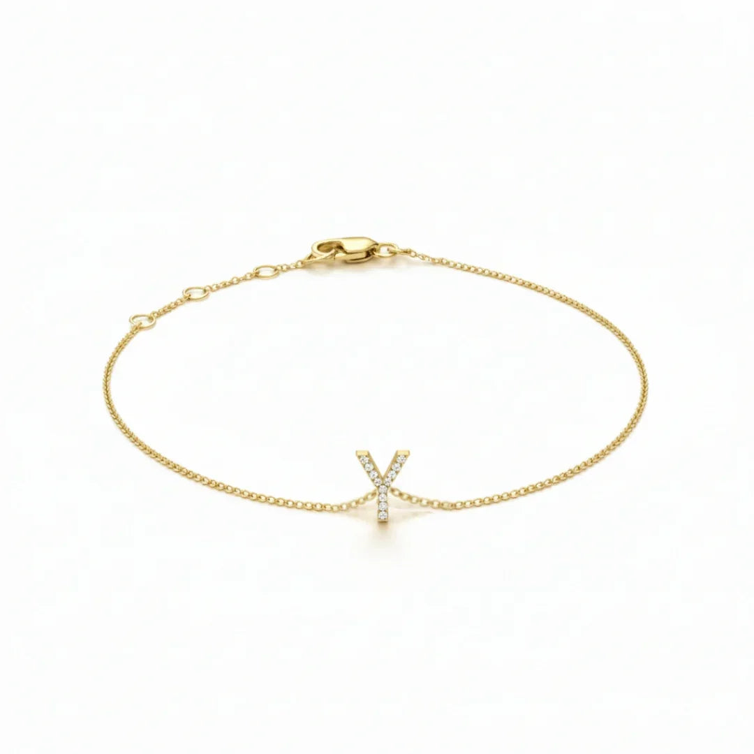 Mini Block Initial Diamond Bracelet Gold
