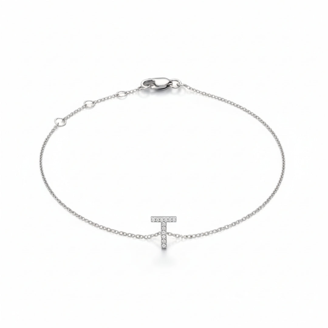 Mini Block Initial Diamond Bracelet Gold