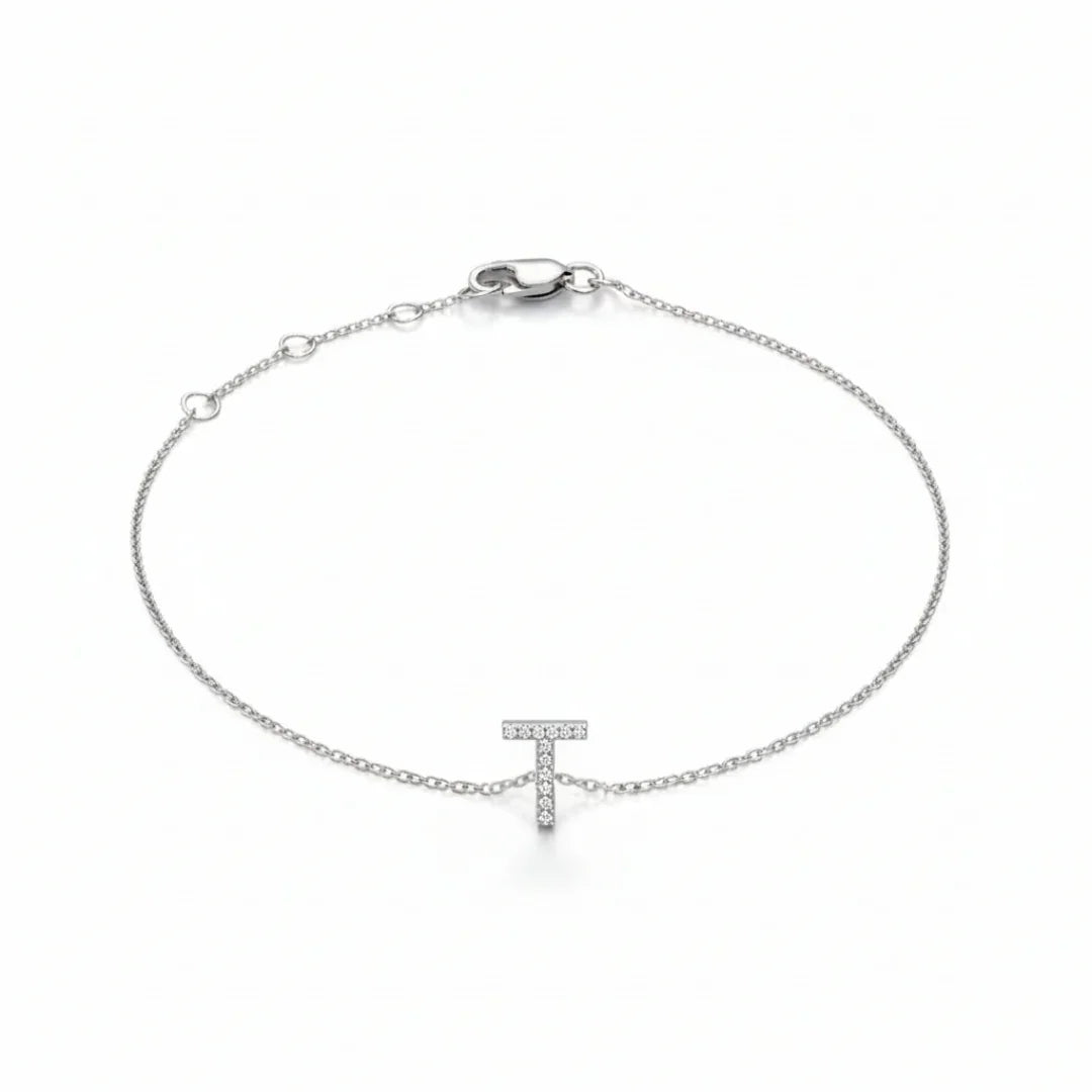 Mini Block Initial Diamond Bracelet Gold
