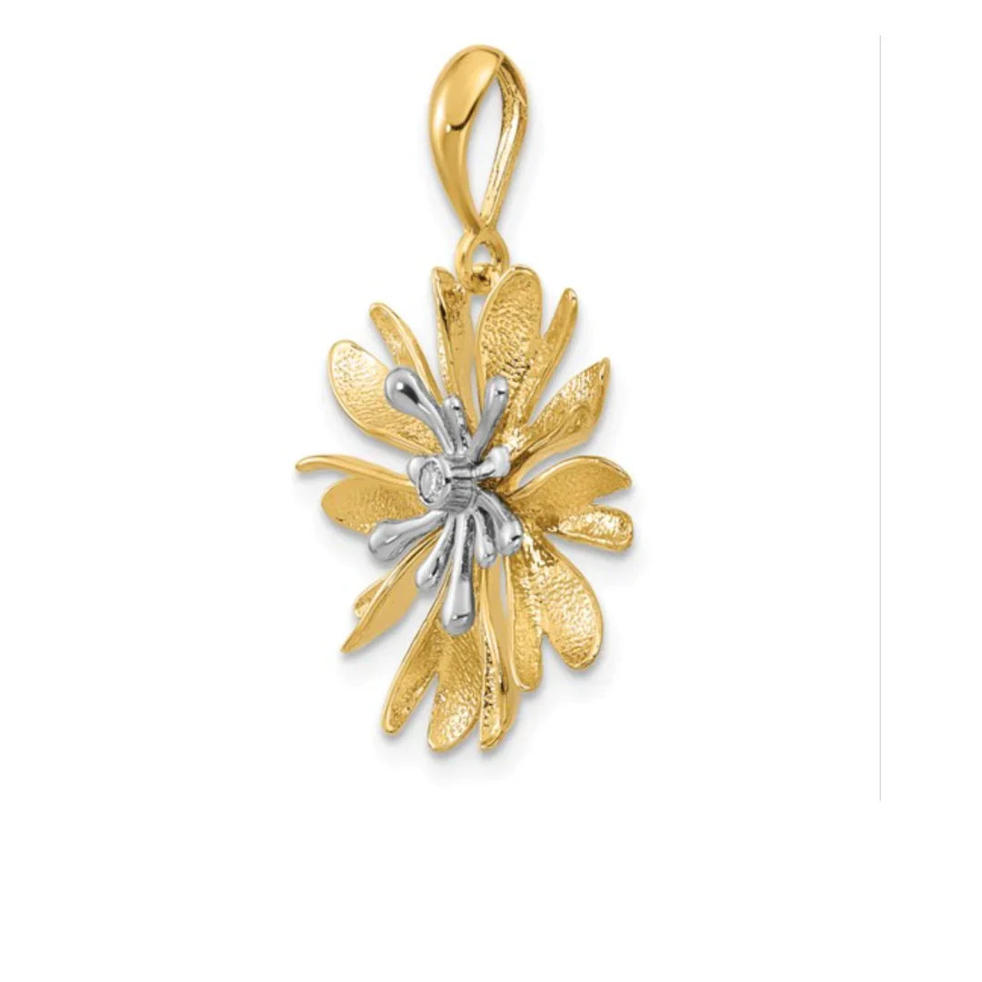 14K Two-Tone Gold Natural Diamond Flower Pendant
