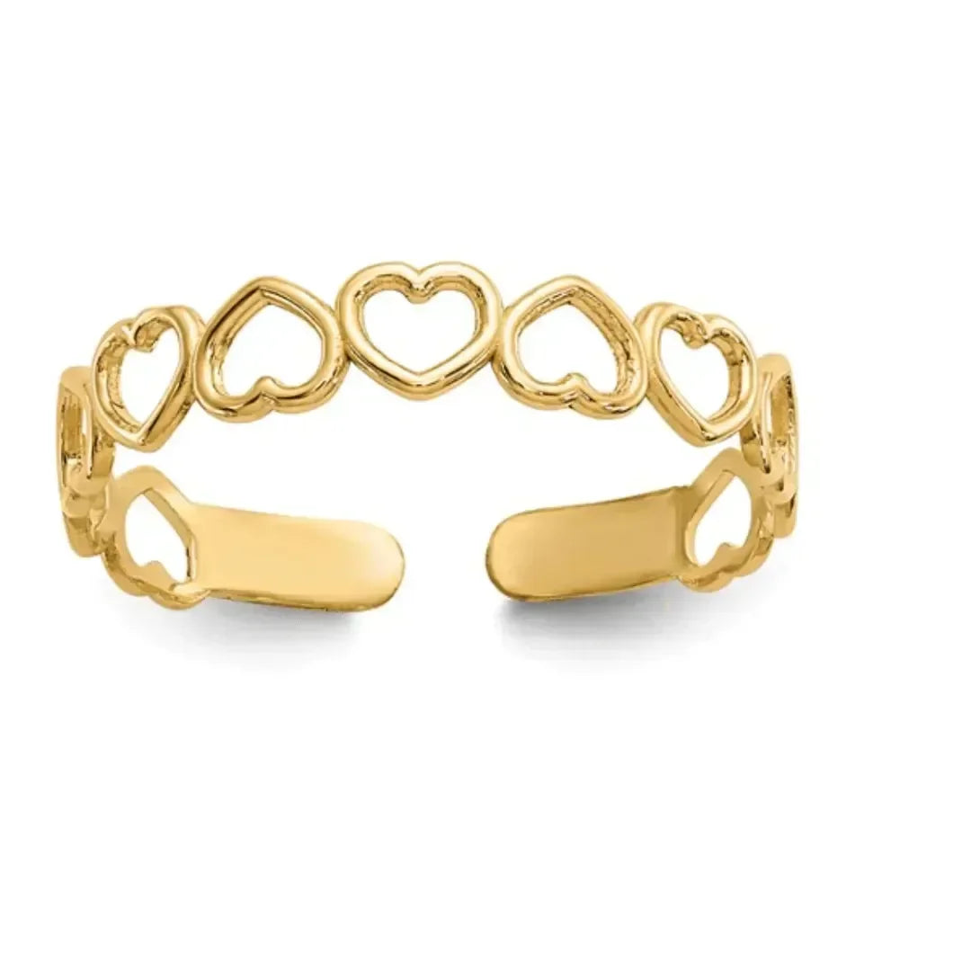 Anillo ajustable para dedo del pie con forma de corazón en oro de 10 quilates