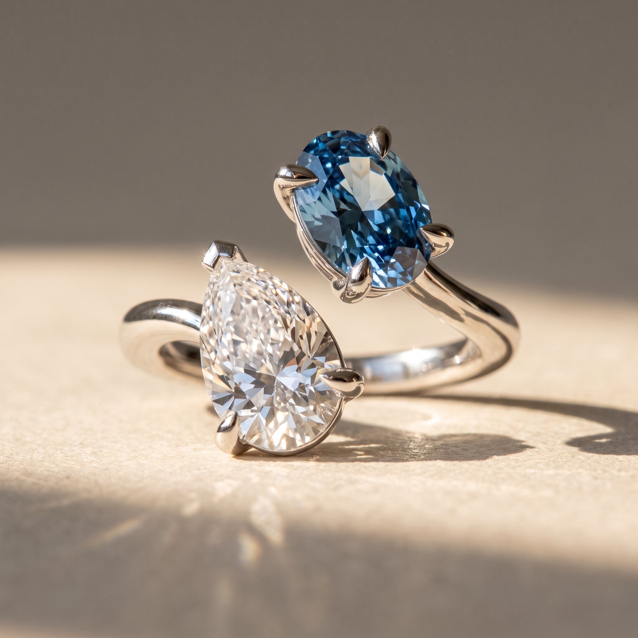 3Cttw Oval Shaped Lab Grown Diamond (F/VS) Toi et Moi Fashion Engagement Bypass Ring 14K Gold