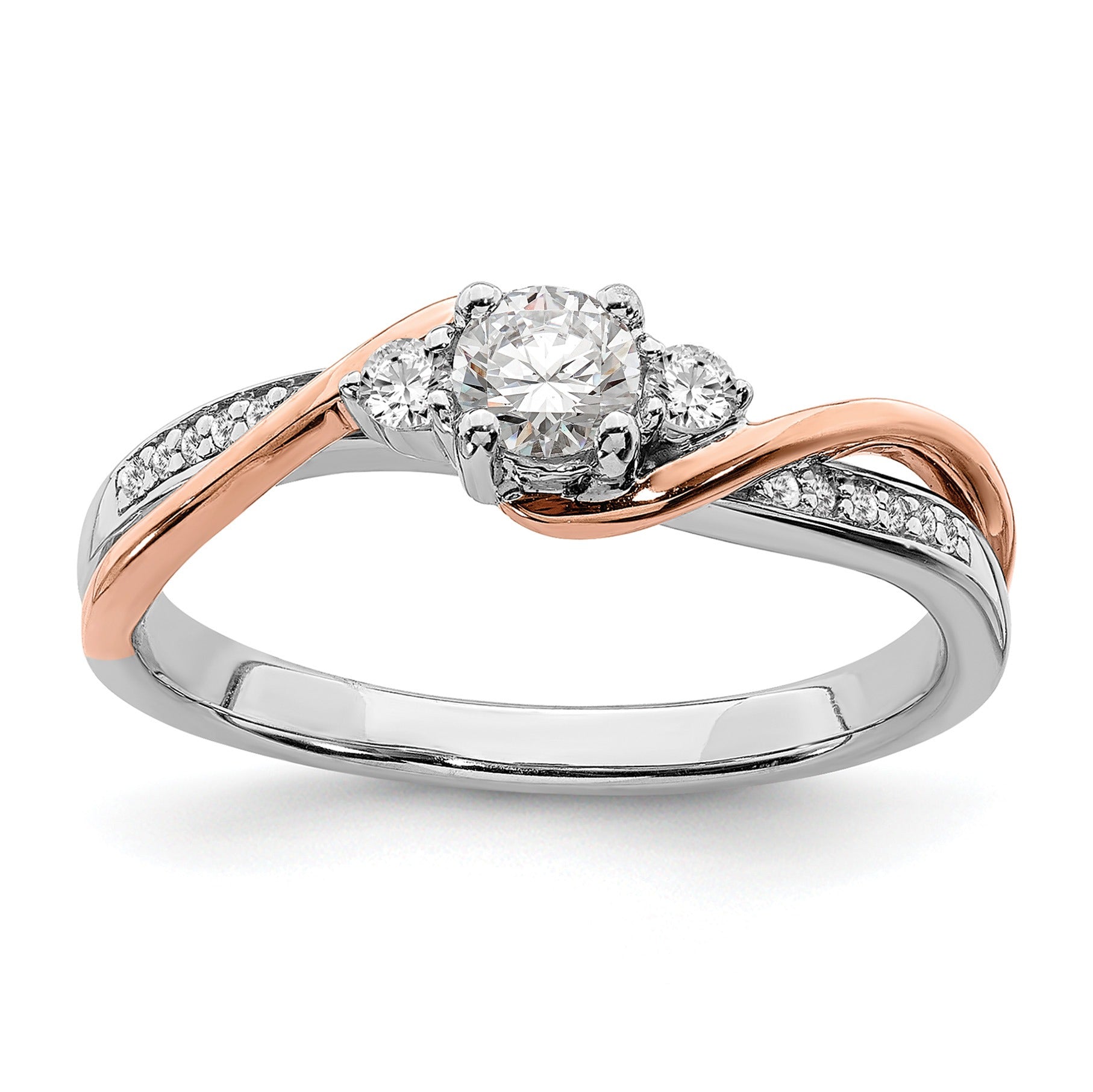 14k White and Rose Gold Natural Diamond Engagement Bypass Ring