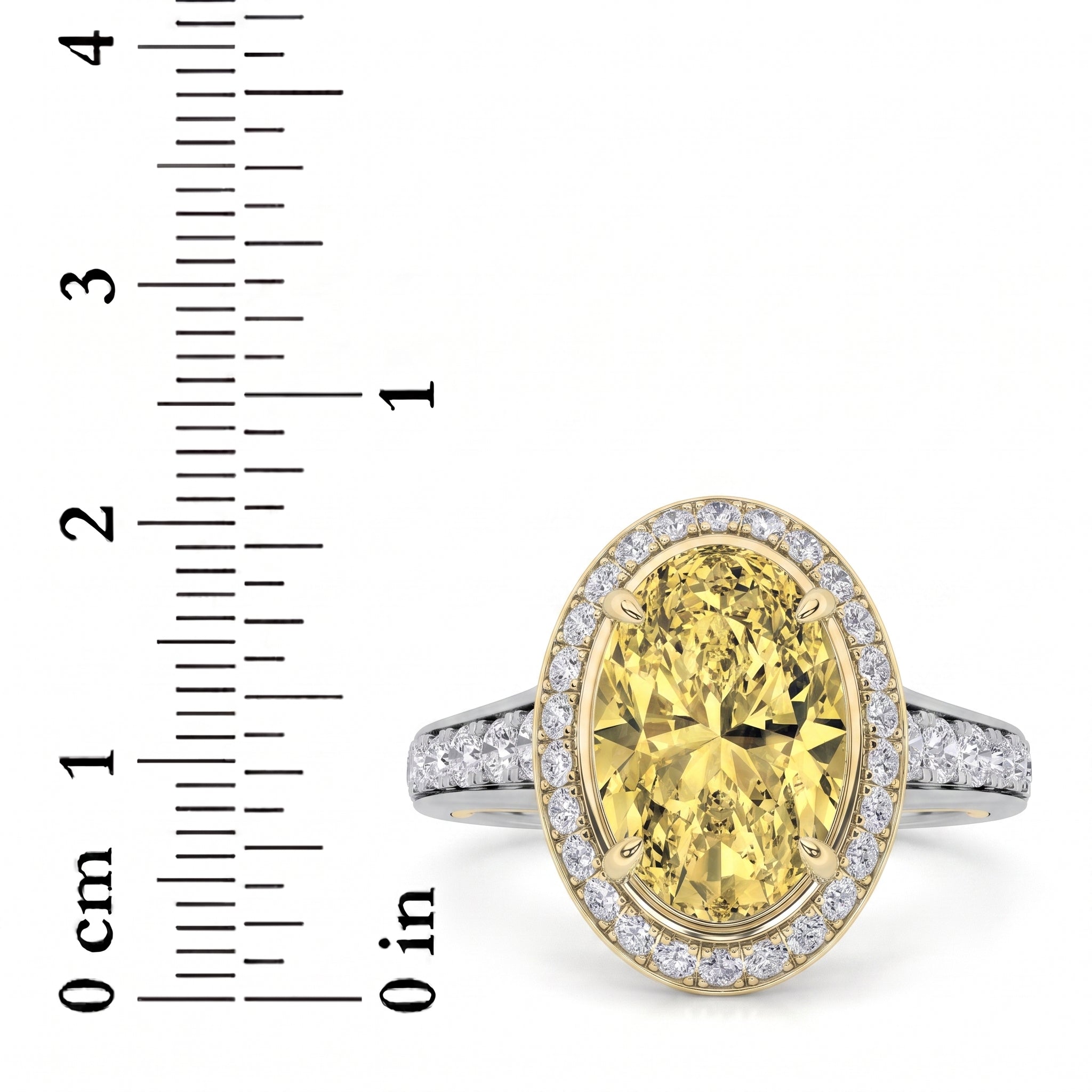 3.5Cttw Oval Shaped Yellow Lab Grown Diamond (F/VS) Bold Accented Statement Halo Engagement Ring 14K Gold