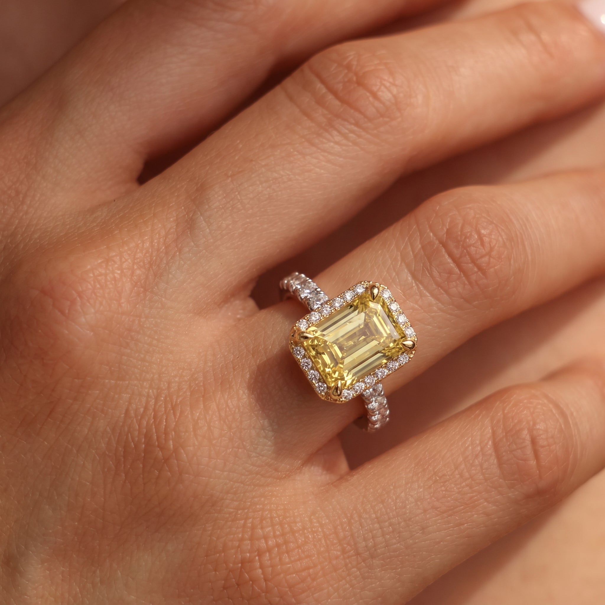 2Cttw Radiant Shaped Yellow Lab Grown Diamond (F/VS) Halo Accented Engagement Ring 14K Gold