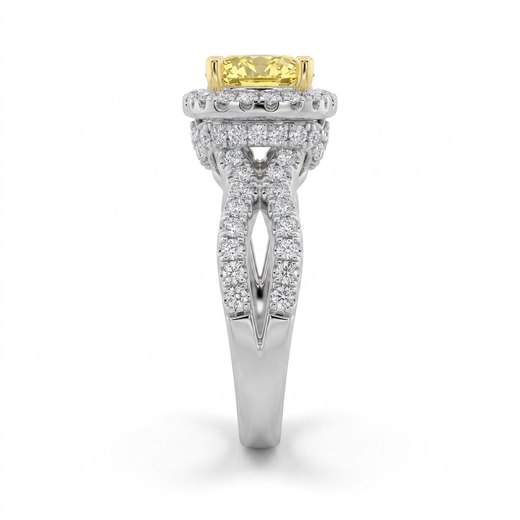 2.25Cttw Elongated Cushion Shaped Yellow Lab Grown Diamond (F/VS) Engagement Ring 14K Gold