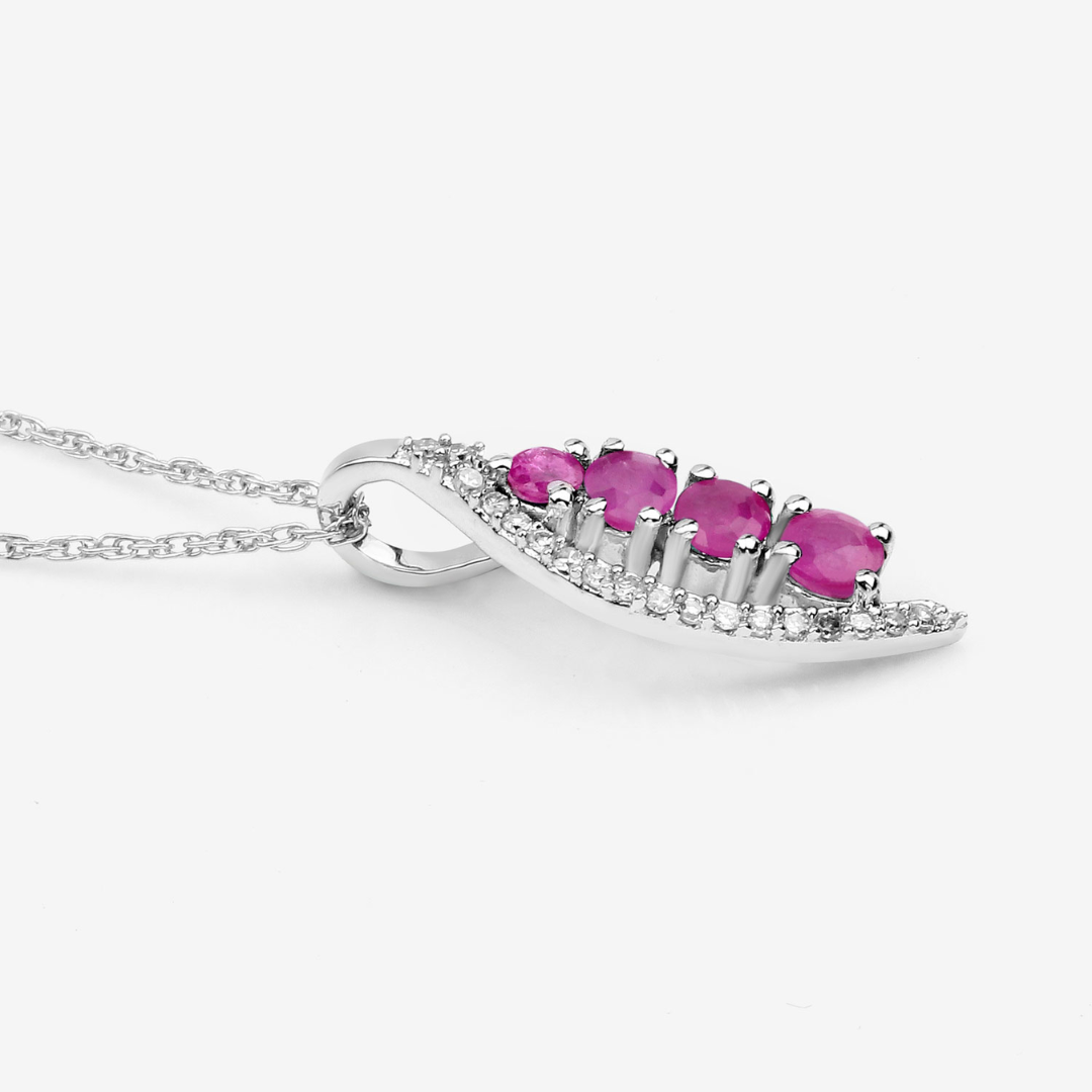 14K White Gold Ruby Diamond Necklace
