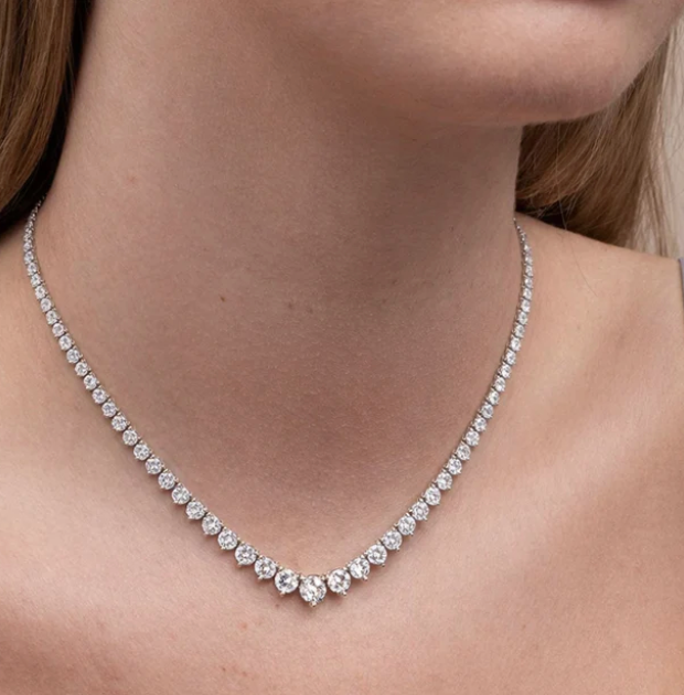 14K White Gold Lab Grown Diamond Riviera Necklace
