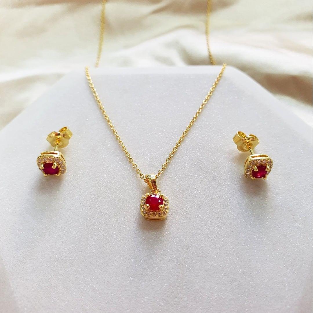 Genuine Ruby Halo Earrings with Moissanite Accents Gold Plated Silver Stud Earrings Affordable Valentine Gift