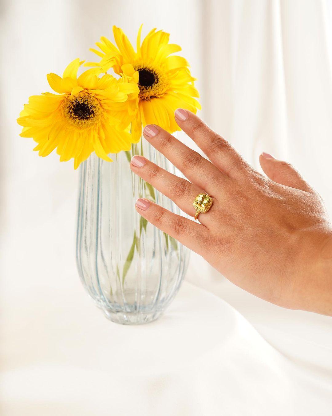 Yellow Cushion Cut Ring 18K Yellow Gold Plated Sterling Silver Ring- FineColorJewels