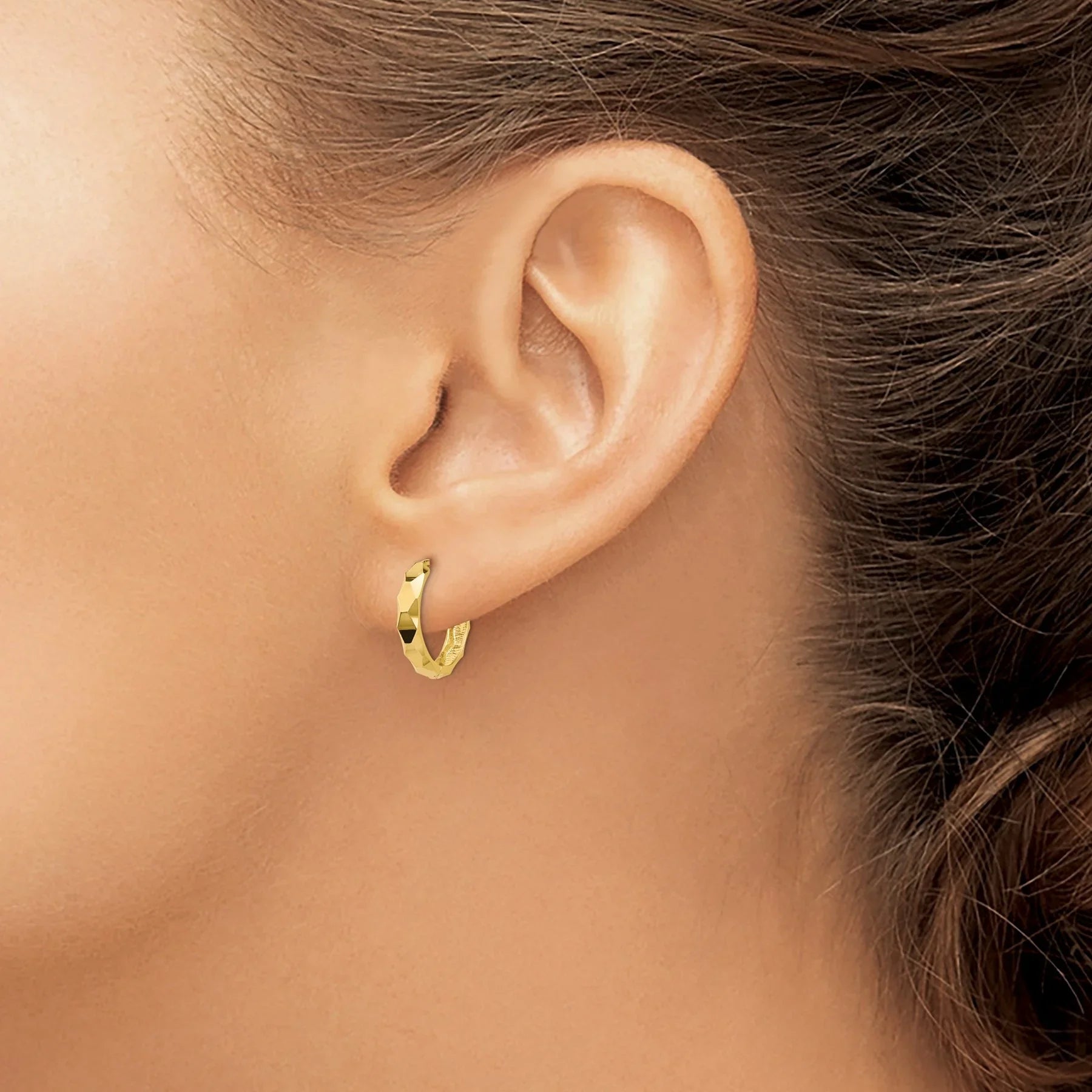 14K Gold Diamond-Cut Small Hinged Hoop Earrings