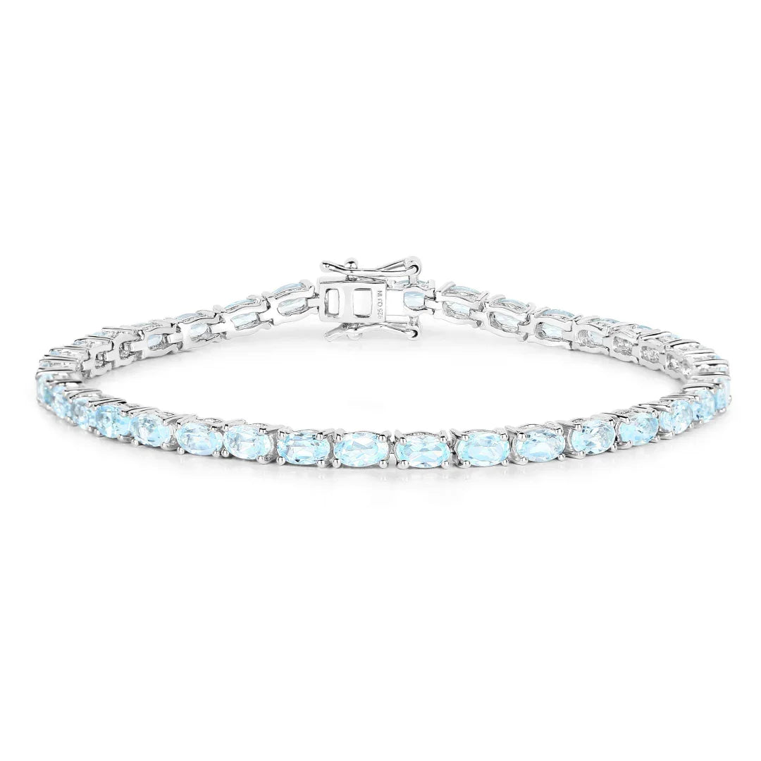 Genuine Blue Topaz Tennis Silver Bracelet