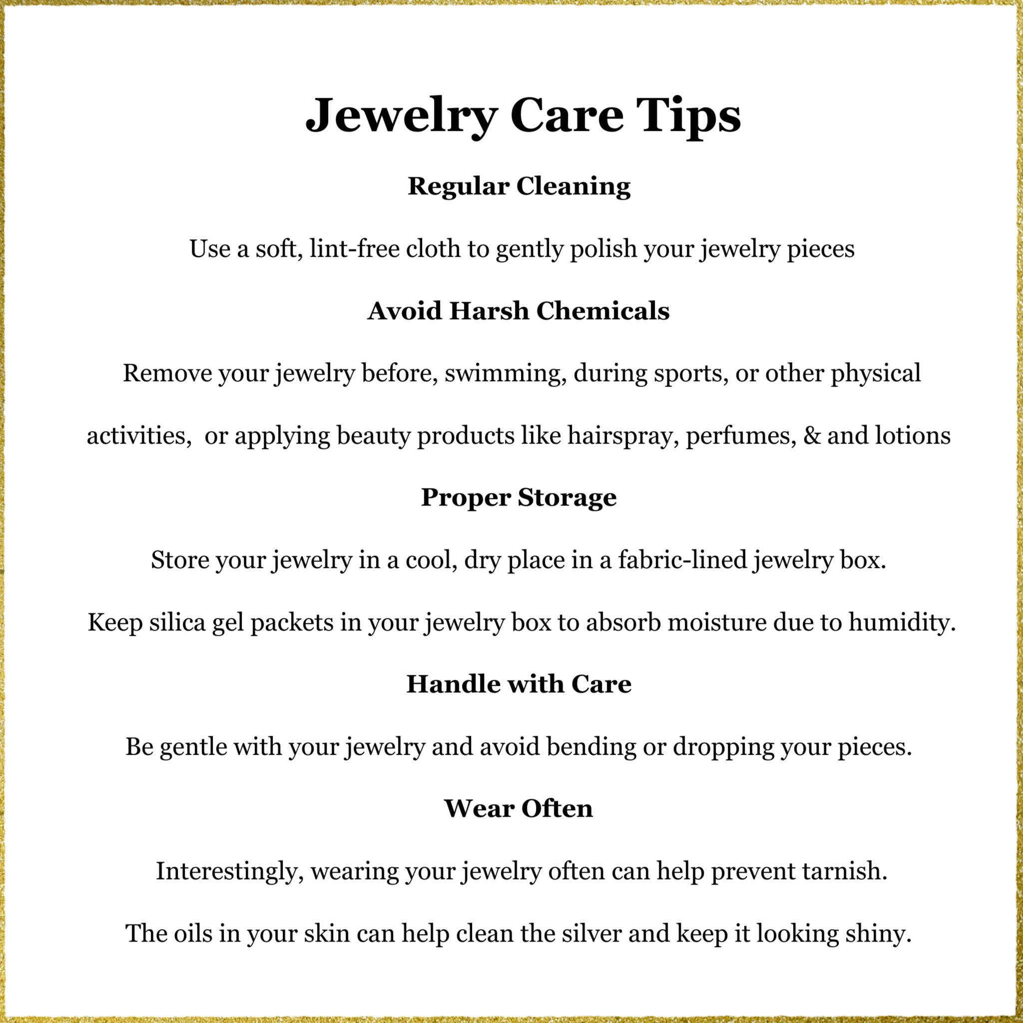 Jewelry care tips guide for Fine Color Jewels, including cleaning, storage, and handling advice.