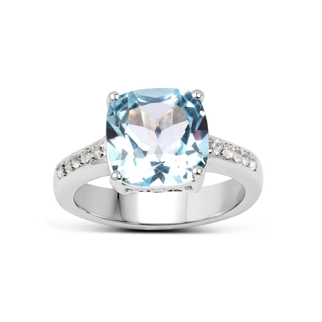 Natural Blue Topaz Solitaire Ring