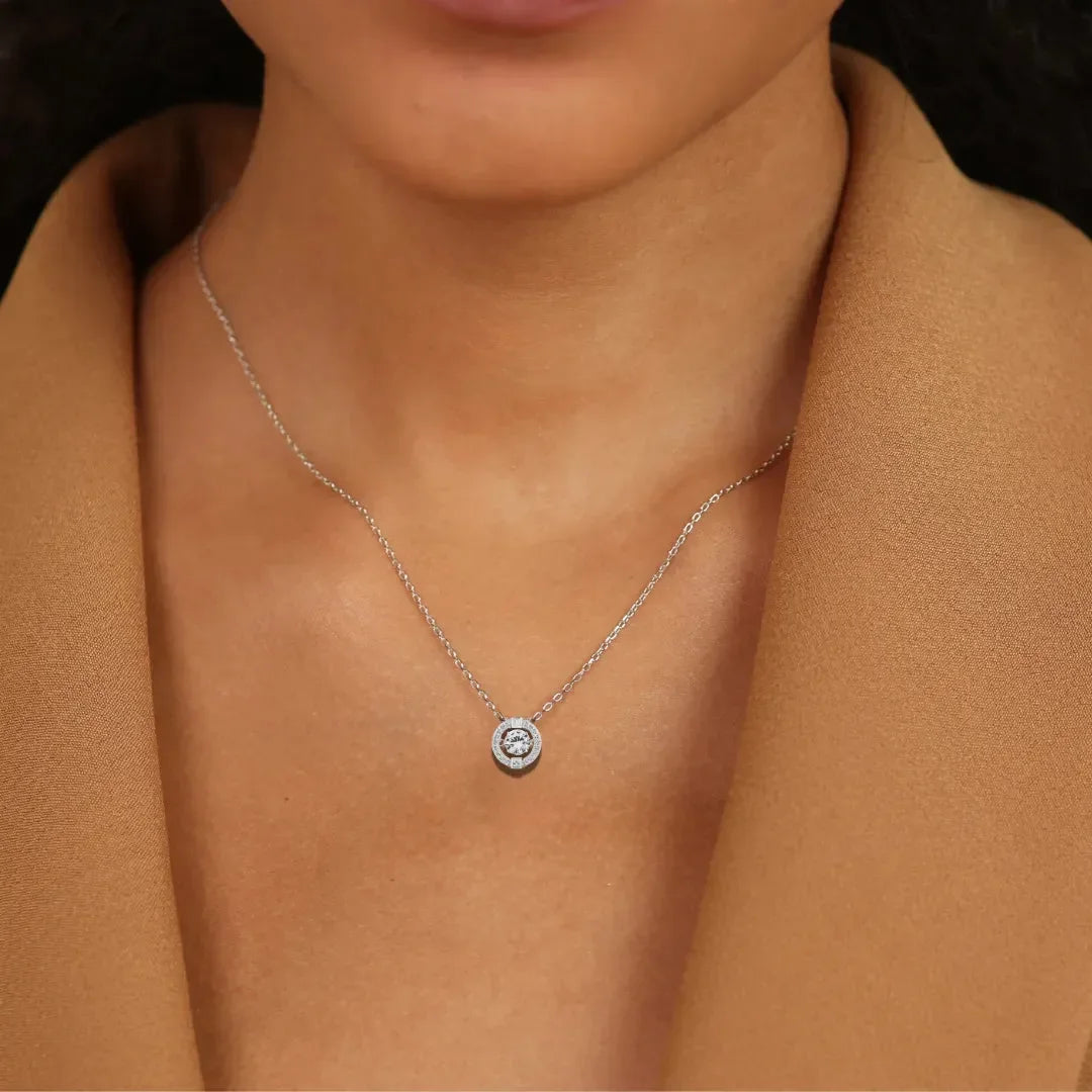 Dancing Stone White Sapphire Halo Necklace