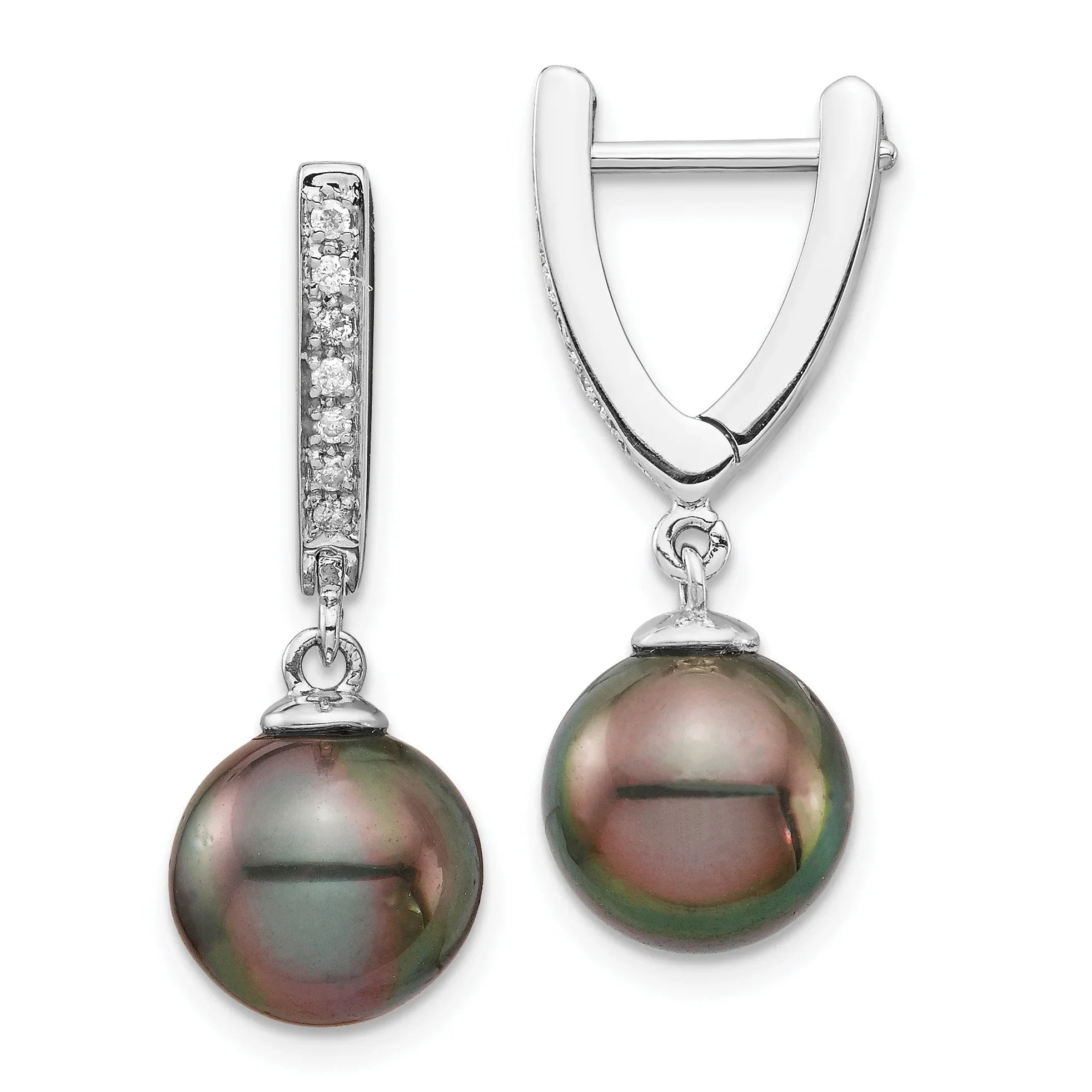 14k Gold Tahitian Pearl and Diamond Dangle Earrings