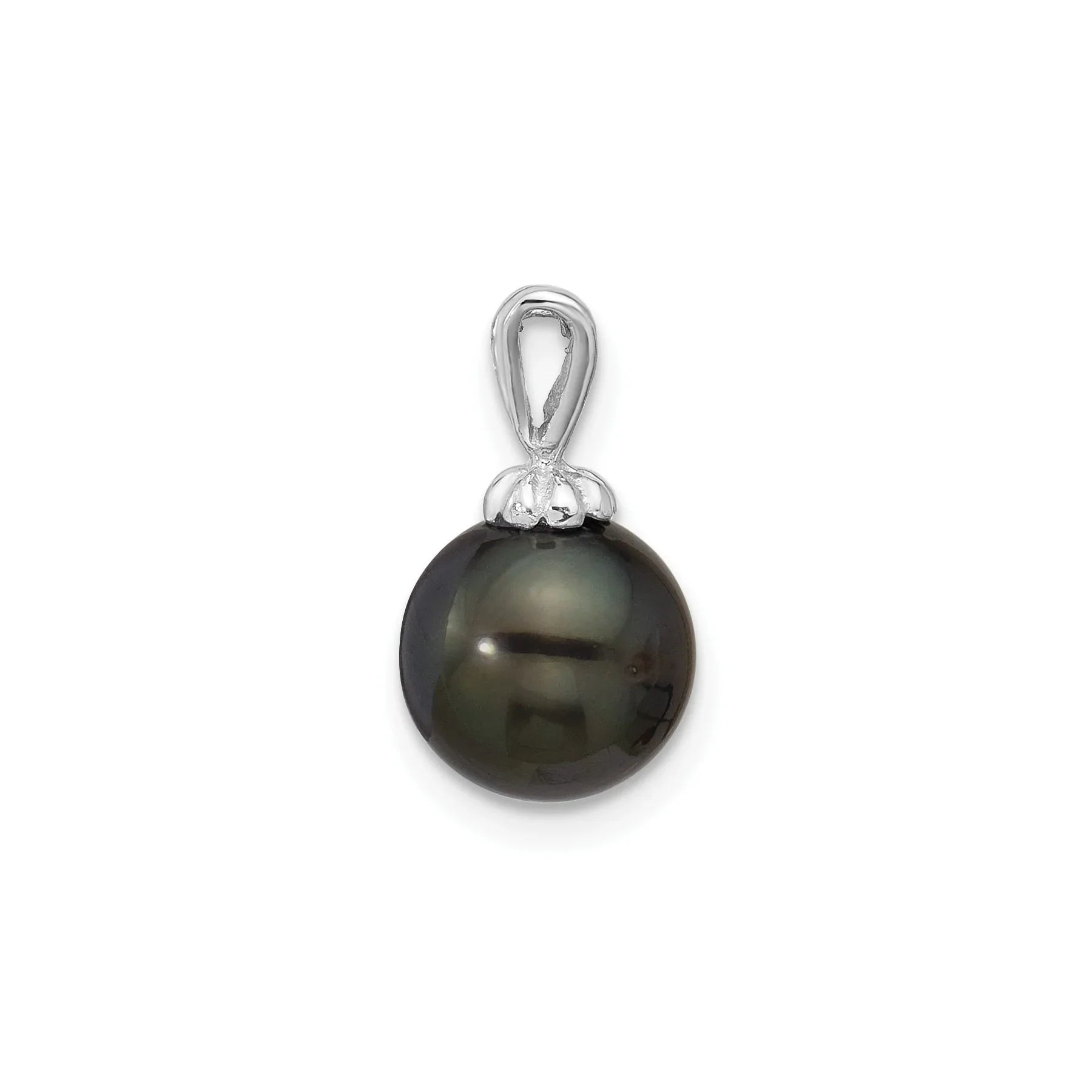 14k White Gold Round Black Tahitian Pearl Pendant Fine Color Jewels QG, tahiti pearl pendant, tahitian black pearl pendant, tahitian pendant