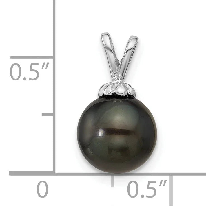 14k White Gold Round Black Tahitian Pearl Pendant Fine Color Jewels QG, tahiti pearl pendant, tahitian black pearl pendant, tahitian pendant