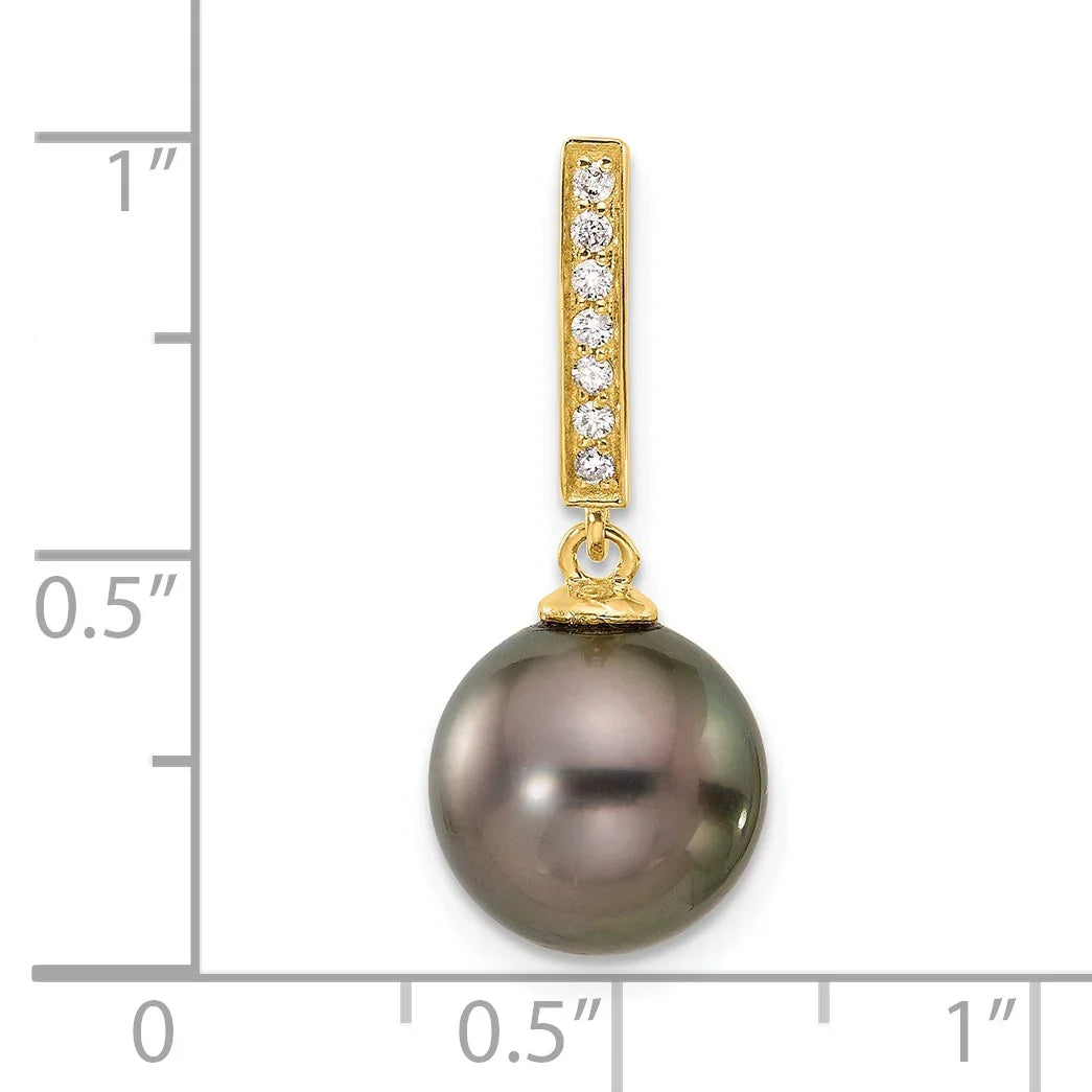 14k Gold Black Tahitian Pearl and Diamond Dangle Pendant Fine Color Jewels QG, tahiti pearl pendant, tahitian black pearl pendant, tahitian pendant