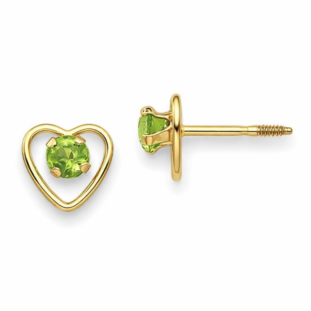 14k Yellow Gold Birthstone Heart Stud Earrings