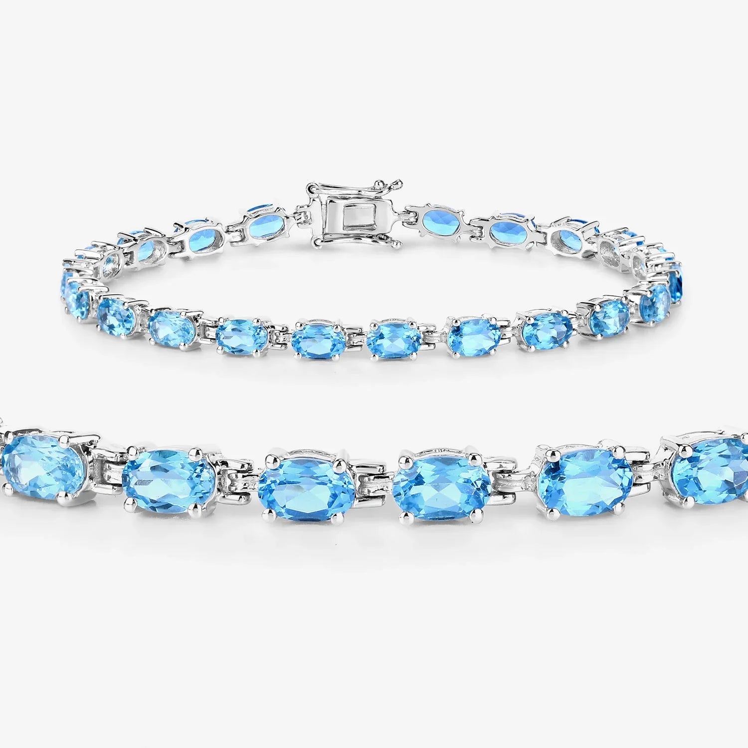 Genuine Swiss Blue Topaz Tennis Bracelet Silver