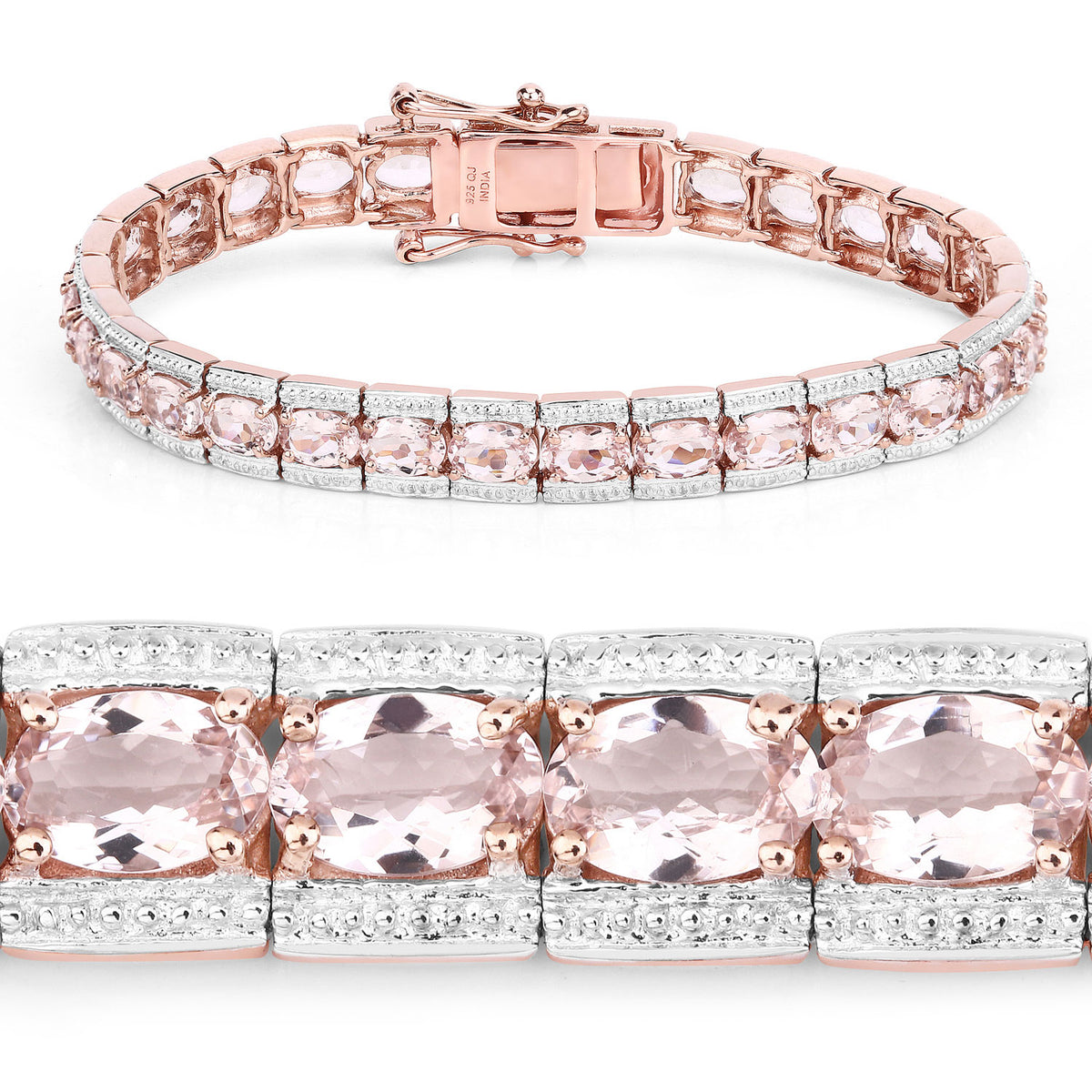 10.44 Cttw Oval Pink Morganite Rhodium over Silver Tennis Bracelet