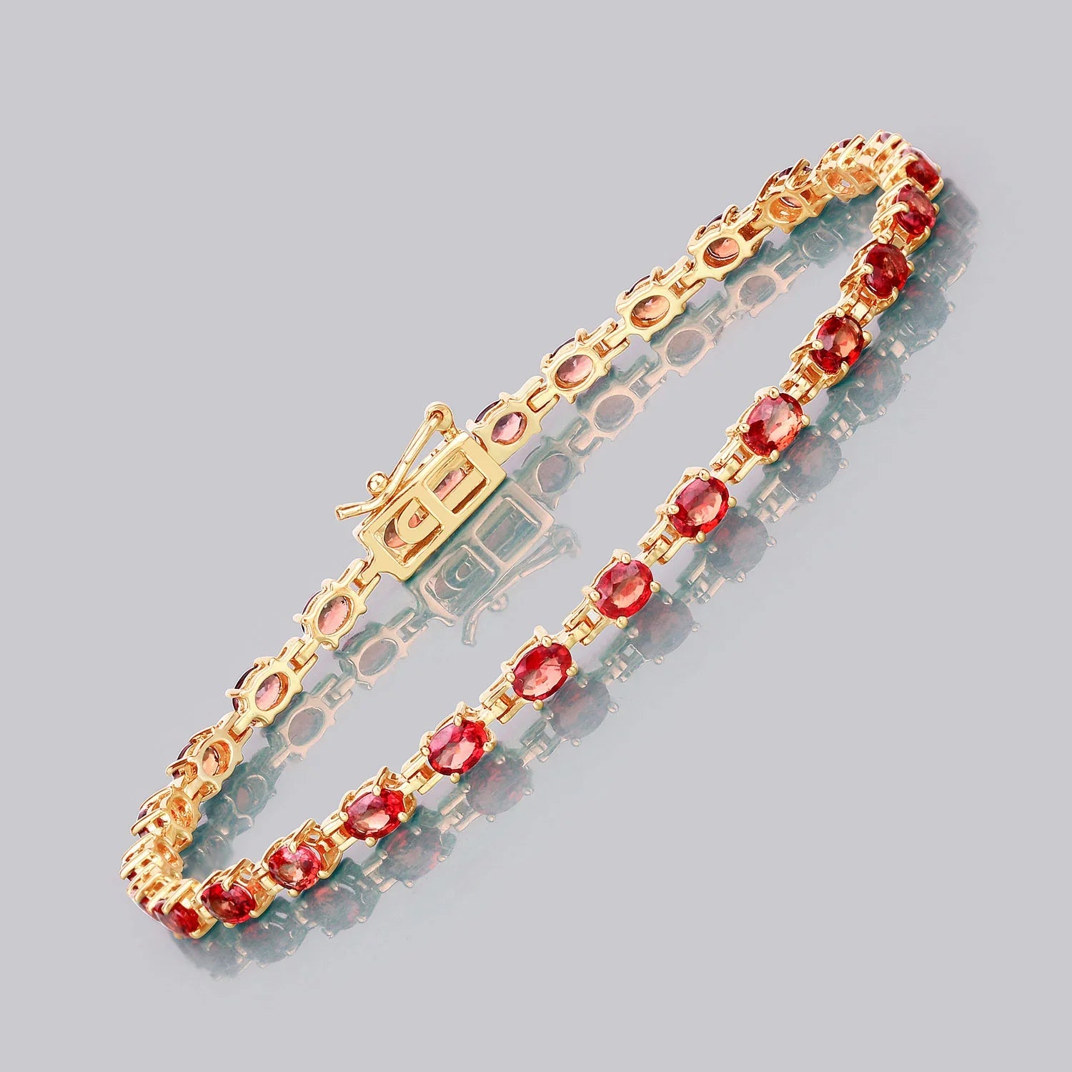 14K Gold Genuine Orange Sapphire Tennis Bracelet