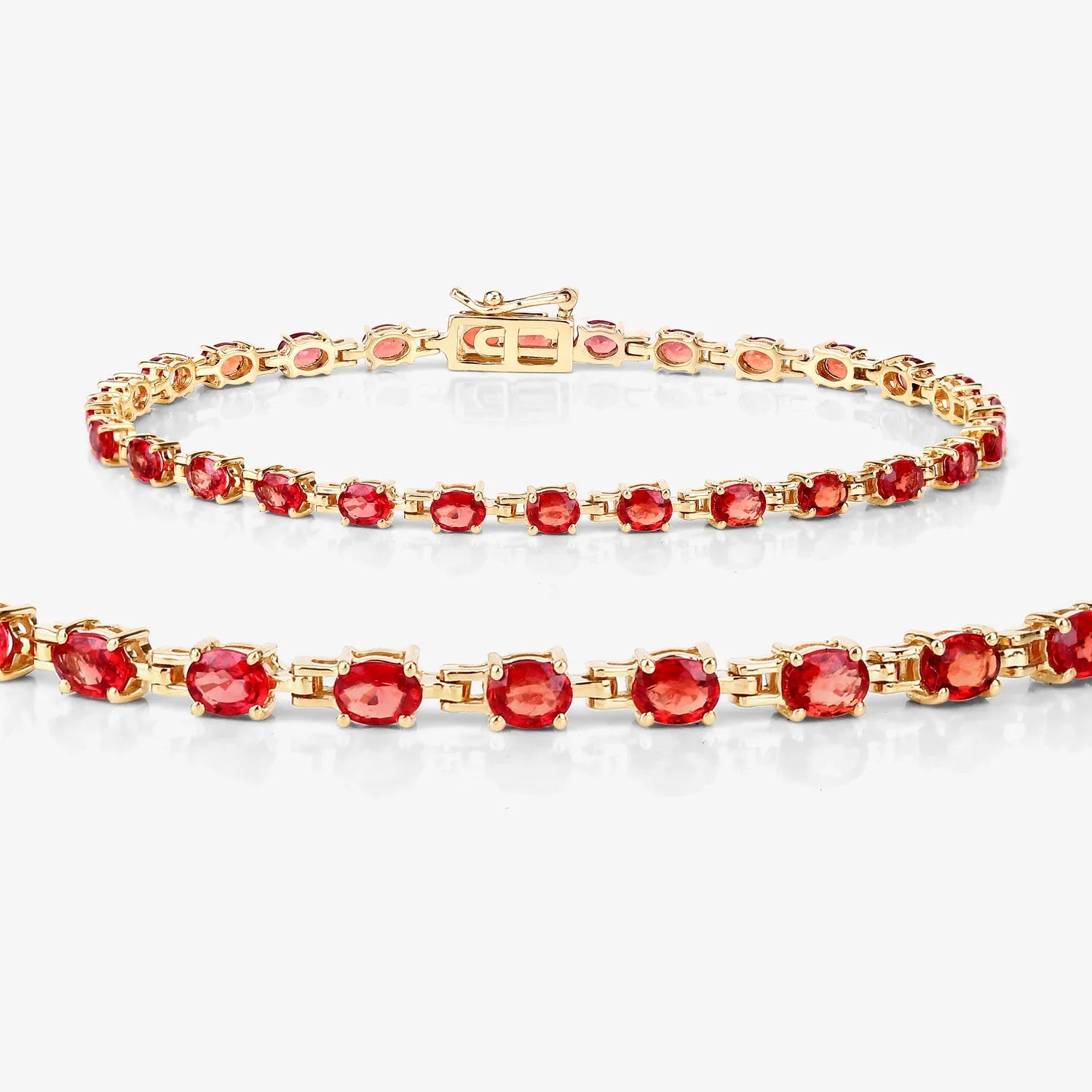 14K Gold Genuine Orange Sapphire Tennis Bracelet