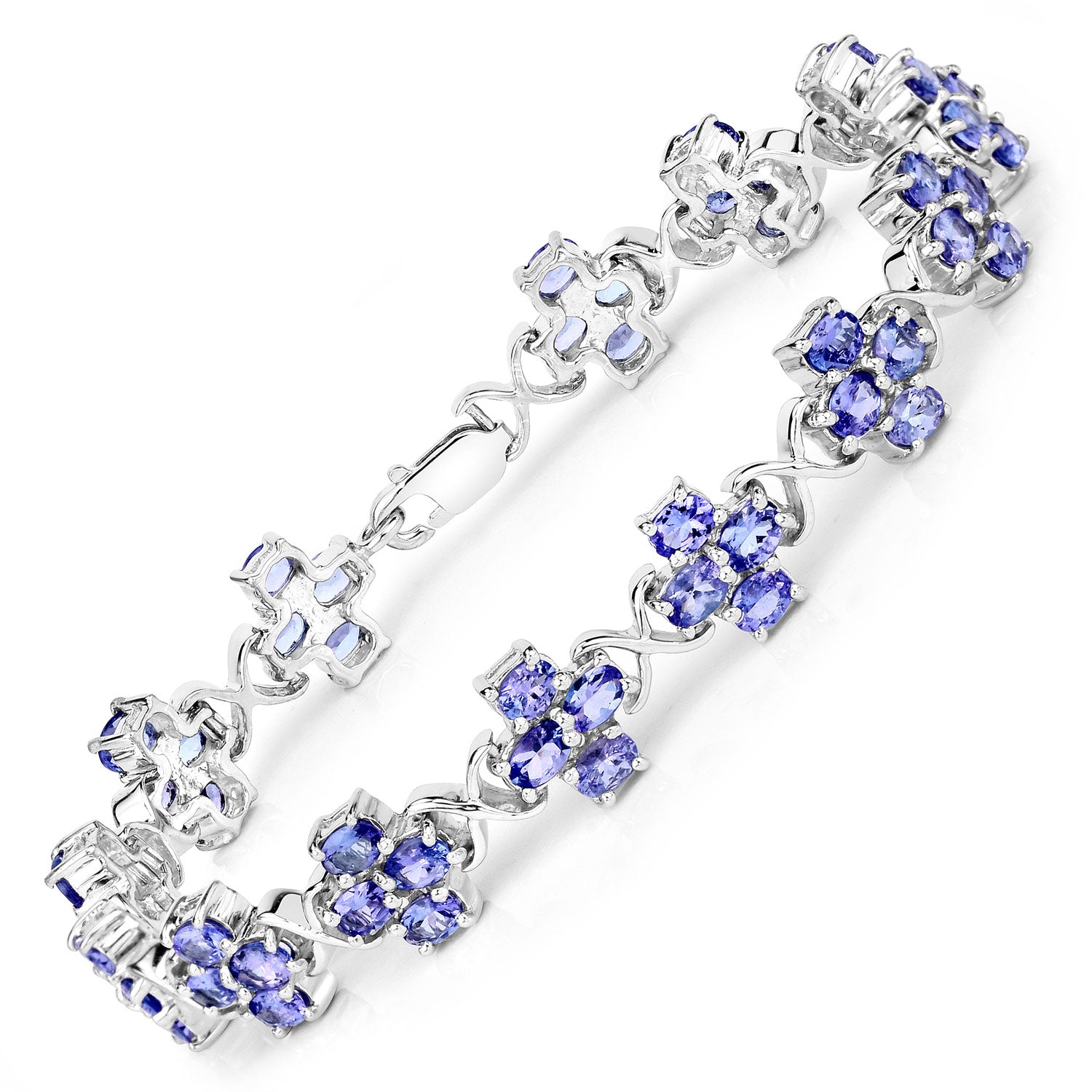 9.52 Cttw Oval Violet Tanzanite Rhodium over Silver Floral Cluster Tennis Bracelet