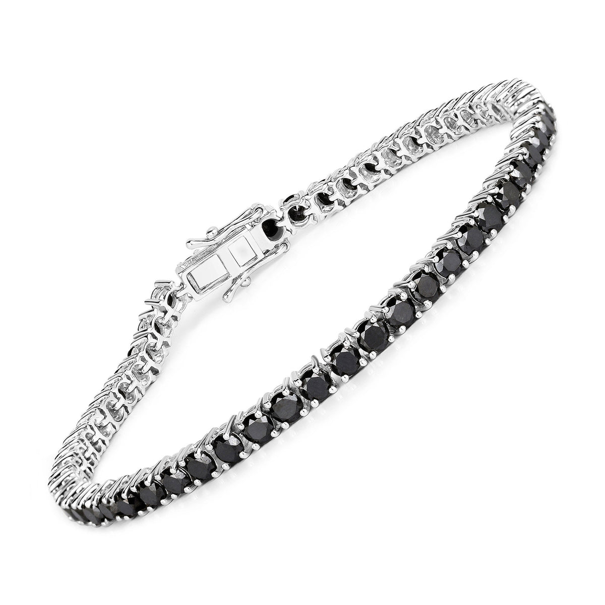 5.40 Cttw Round Black Diamond 18K White Gold Plated Silver Tennis Bracelet
