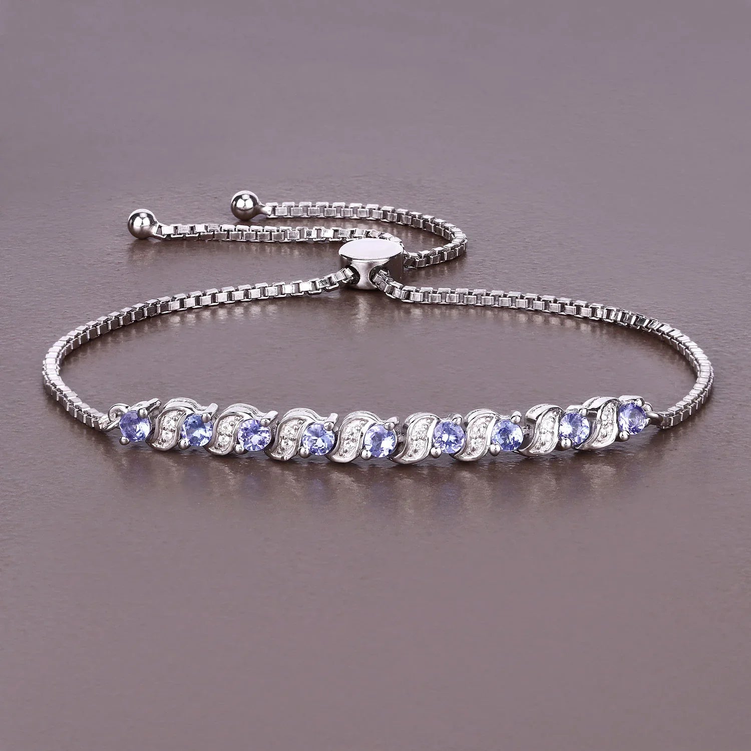Genuine Tanzanite and White Topaz Bolo Bracelet