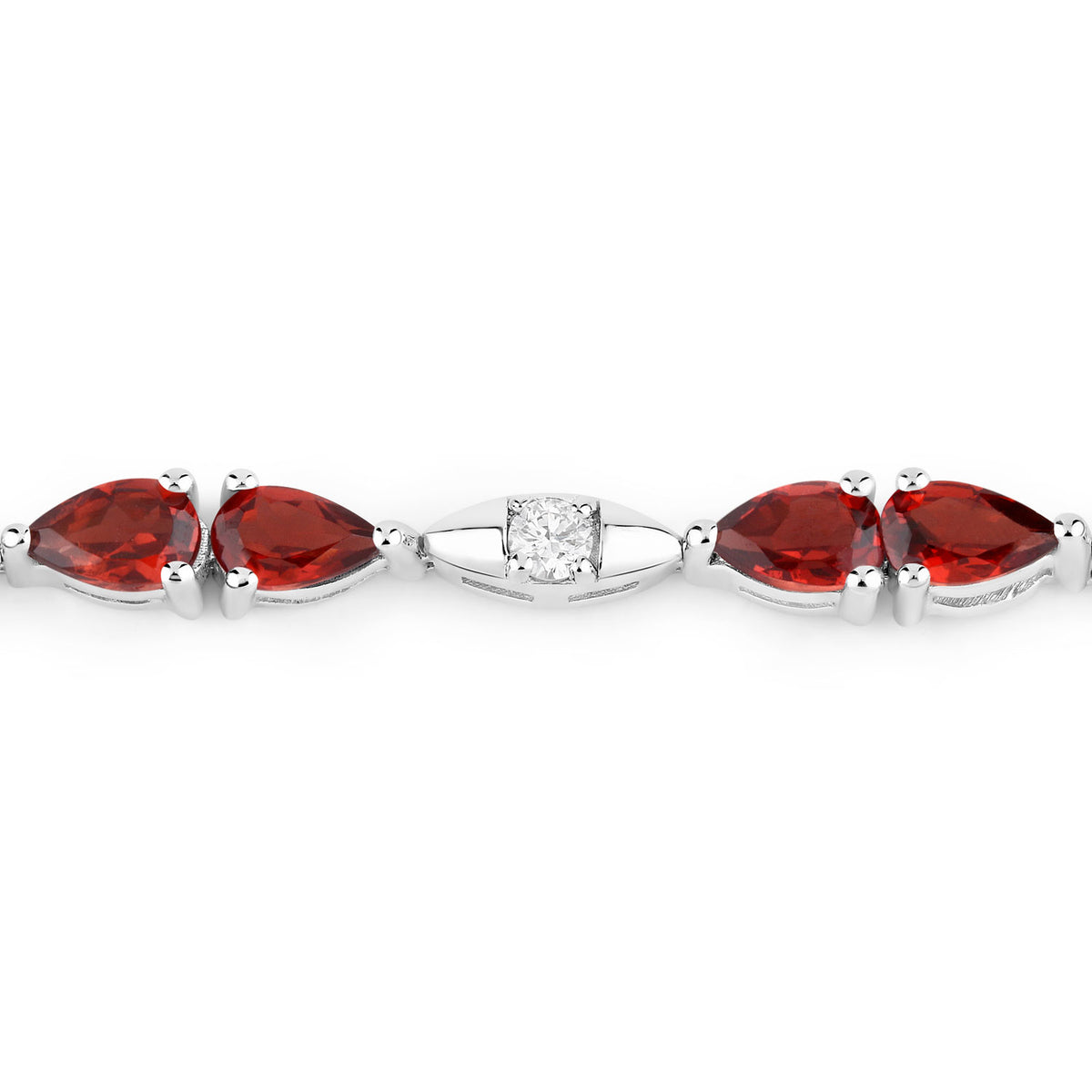 5.20 Cttw Pear Red Garnet and Lab Grown Diamond Rhodium over Silver Tennis Bracelet