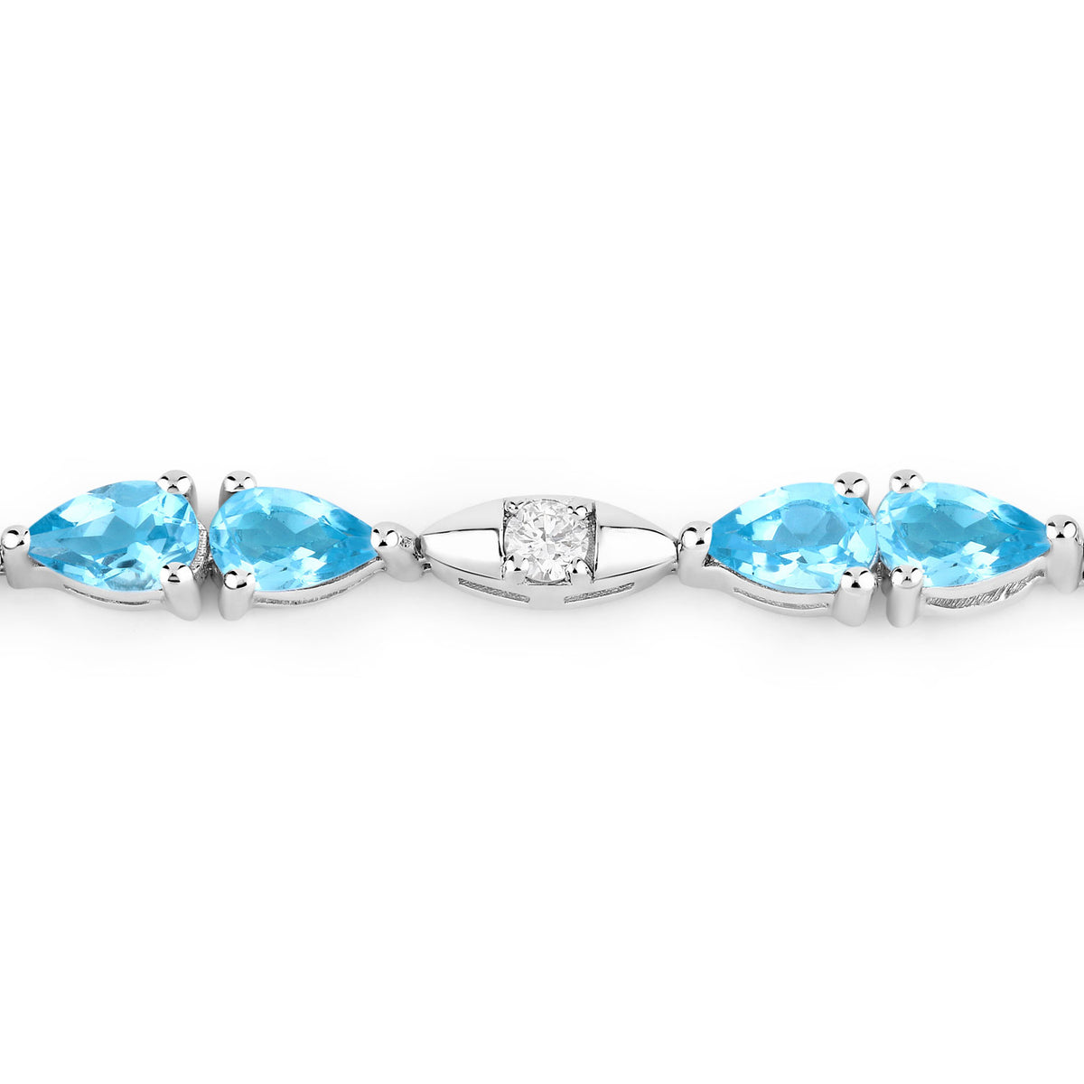 4.82 Cttw Pear Swiss Blue Topaz and Lab Diamond Rhodium over Silver Tennis Bracelet