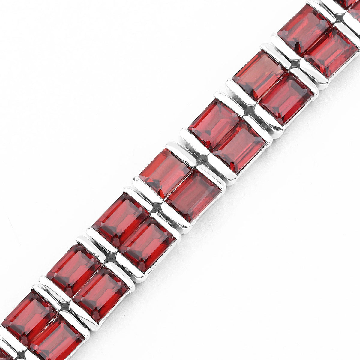 24.00 Cttw Octagon Red Garnet Rhodium over Silver Tennis Bracelet