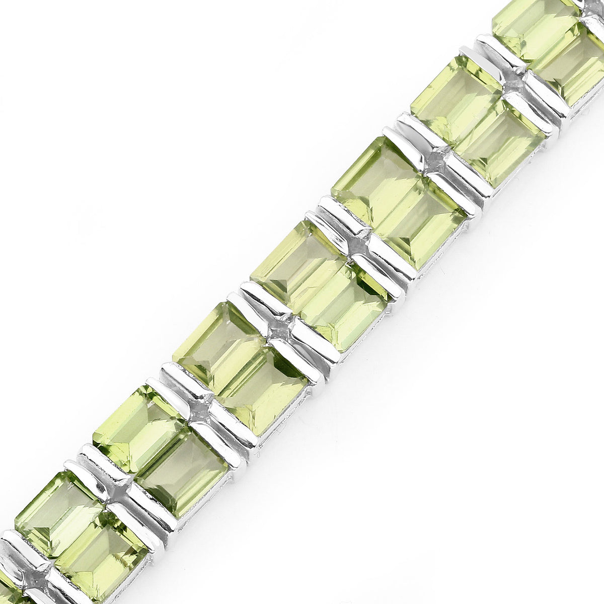 26.40 Cttw Octagon Green Peridot Rhodium over Silver Tennis Bracelet