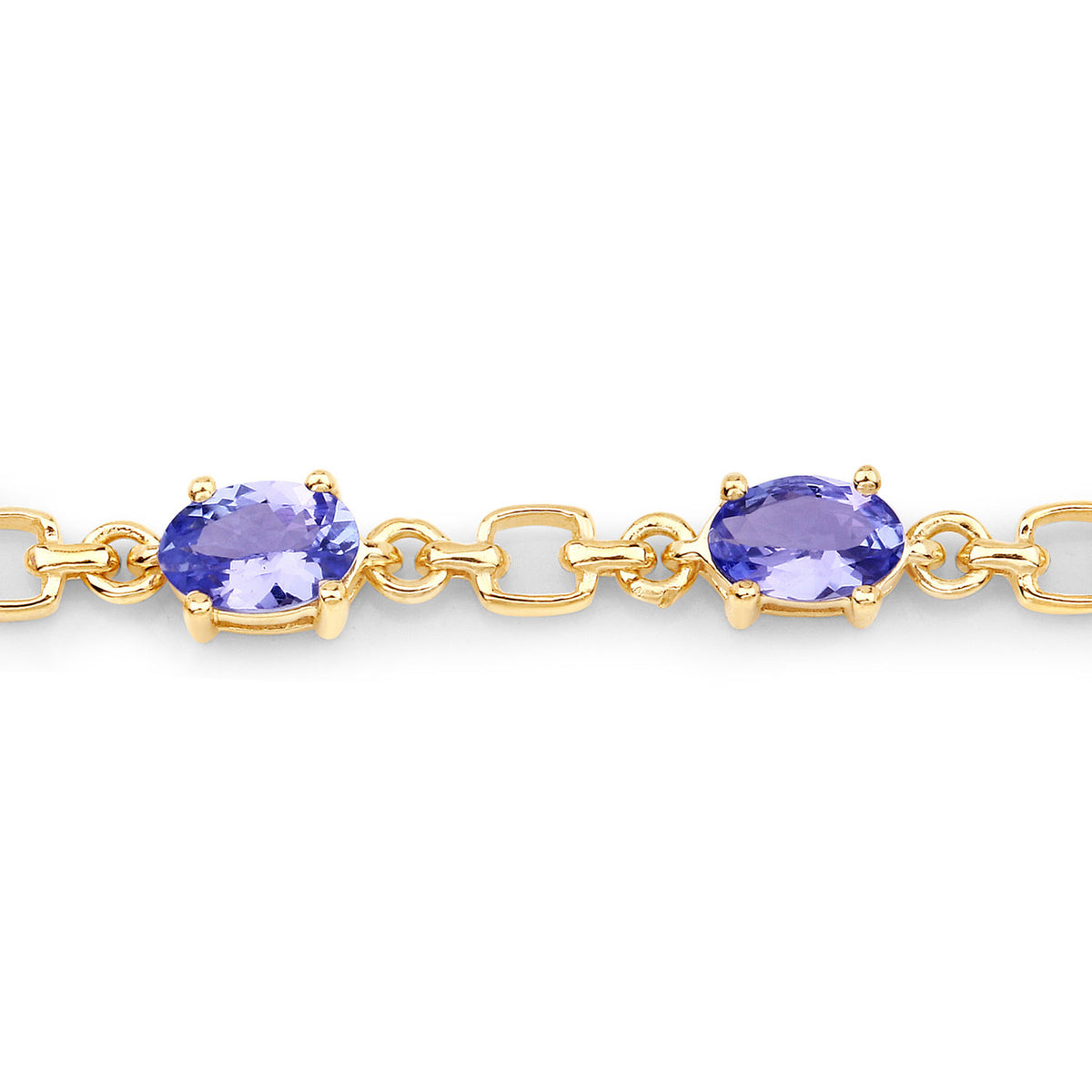 4.84 Cttw Oval Violet Tanzanite 14K Yellow Gold Plated Silver Link Bracelet