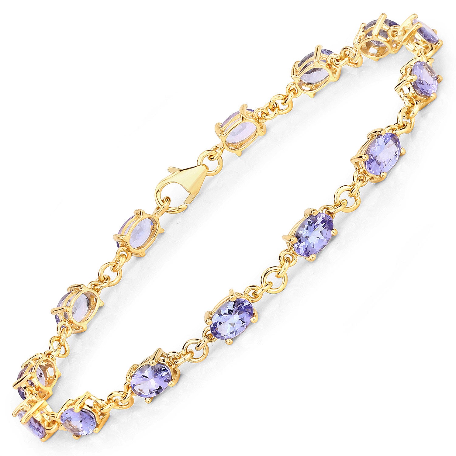 6.16 Cttw Oval Violet Tanzanite 14K Yellow Gold over Silver Link Bracelet