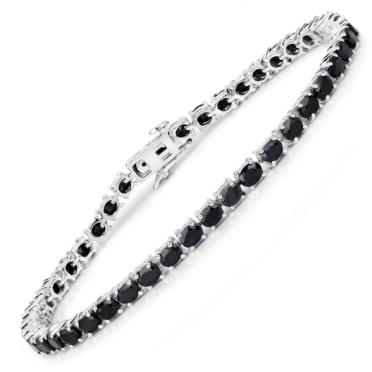 8.82 Cttw Oval Blue Sapphire Rhodium over Silver Tennis Bracelet