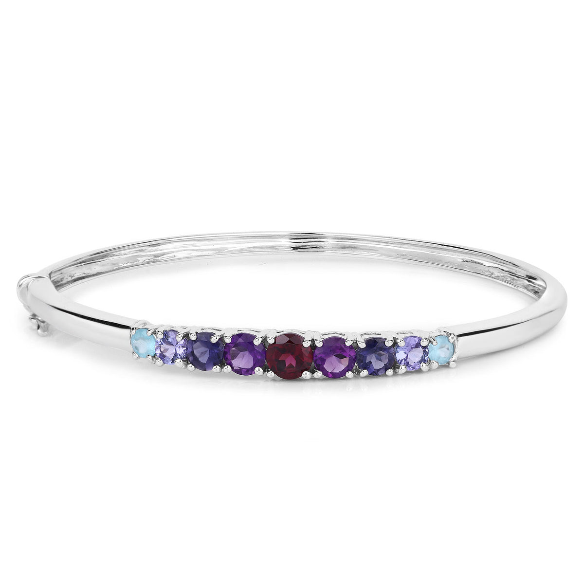 4.31 Cttw Round Black Multi Stones Rhodium over Silver Bangle Bracelet