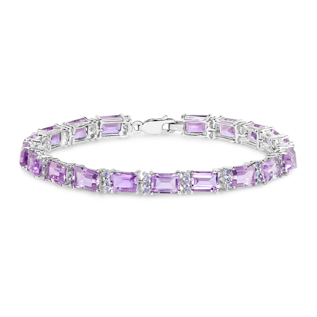 Natural Amethyst and Tanzanite Tennis Bracelet Silver Fine Color Jewels