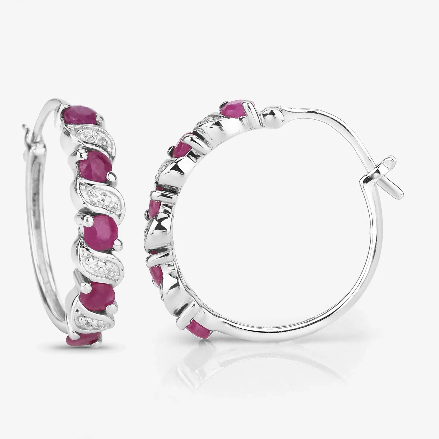 Genuine Pink Ruby Hoop Earrings