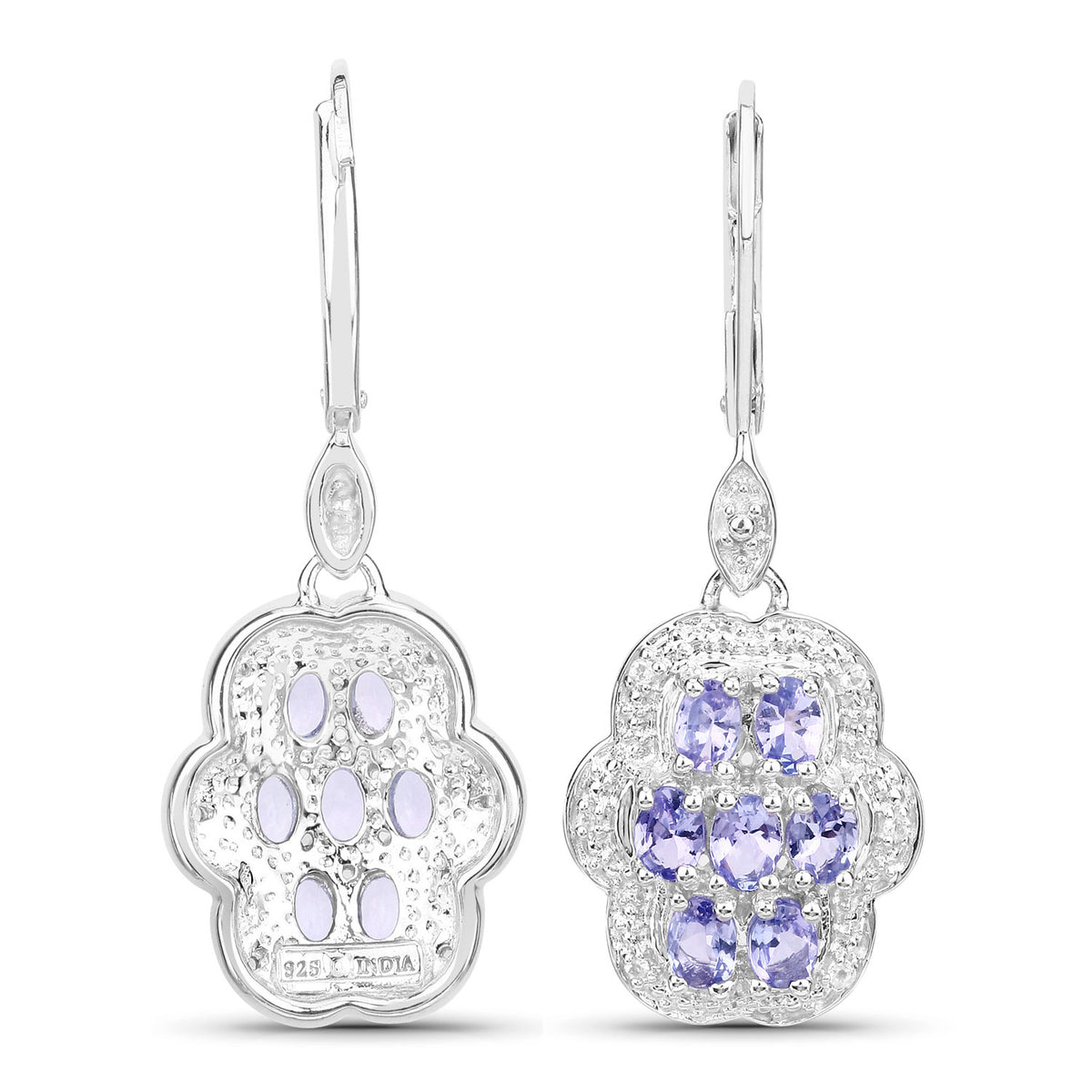 2.44 Cttw Oval Violet Tanzanite Halo Rhodium over Silver Leverback Drop Dangle Earrings