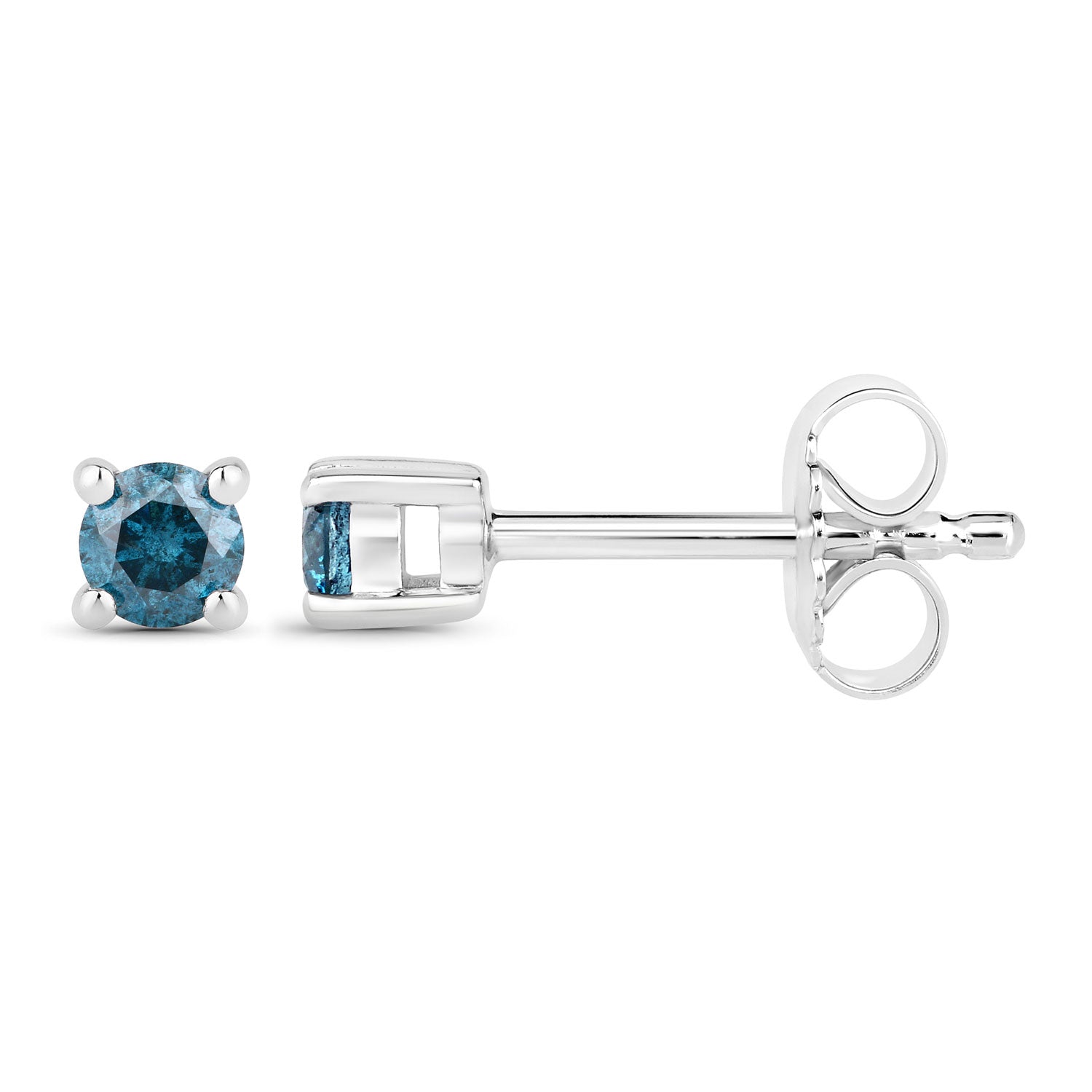 0.25 Cttw Round Teal Blue Diamond Rhodium Plated Silver Solitaire Stud Earrings