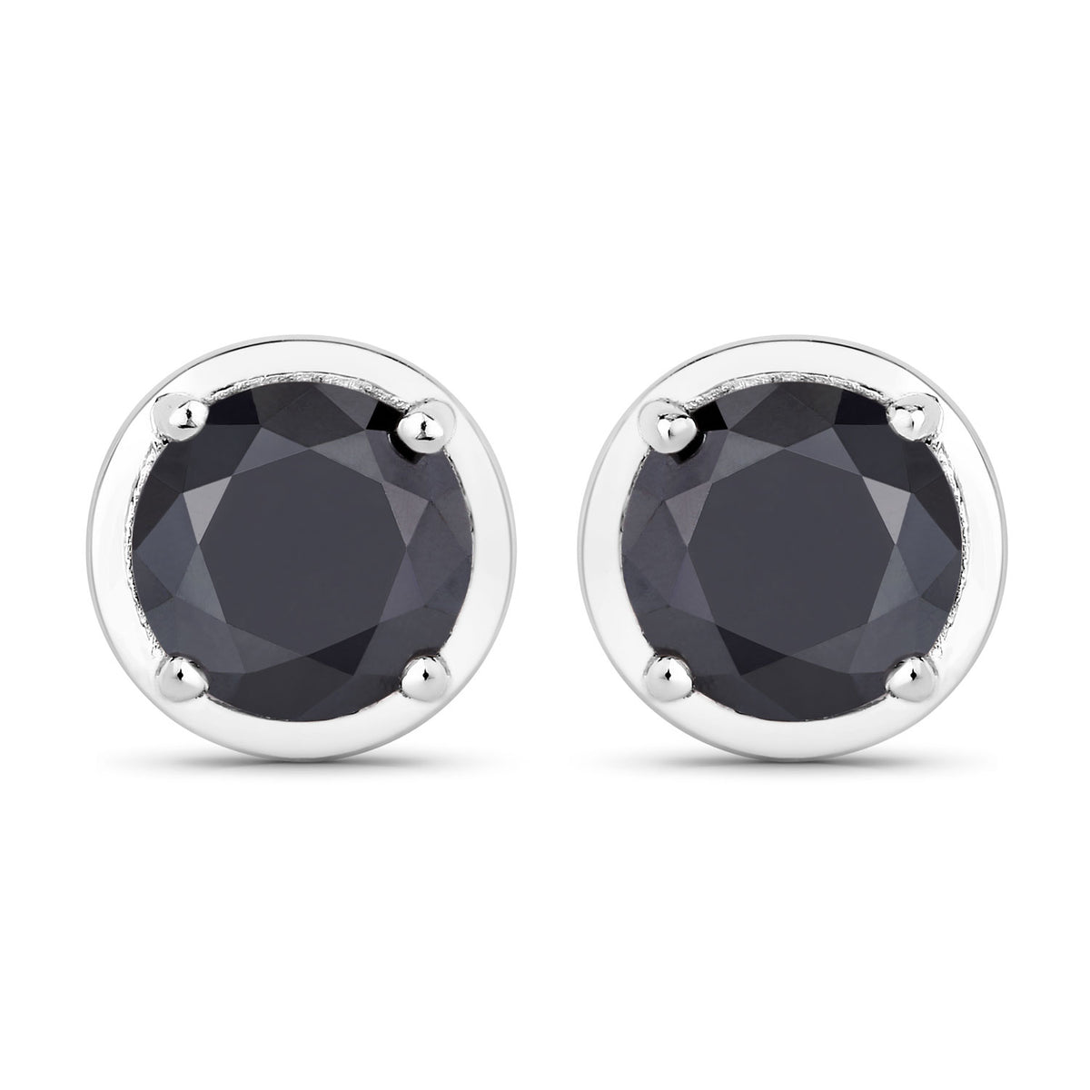 3.16 Cttw Round Black Diamond Rhodium over Silver Solitaire Stud Earrings