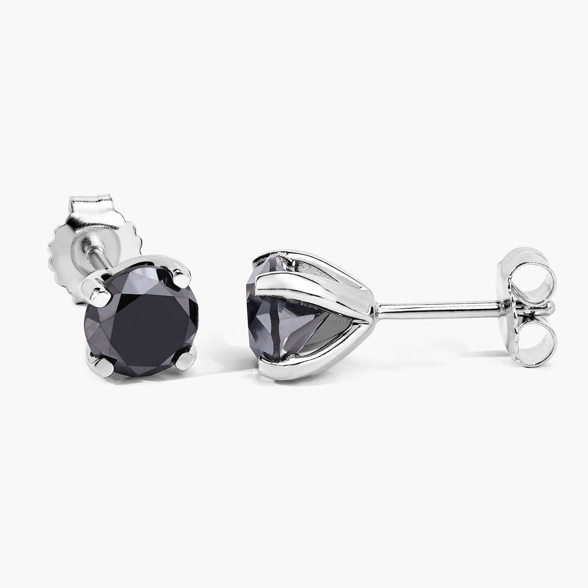 3.17 Cttw Round Black Diamond Rhodium over Silver Solitaire Stud Earrings